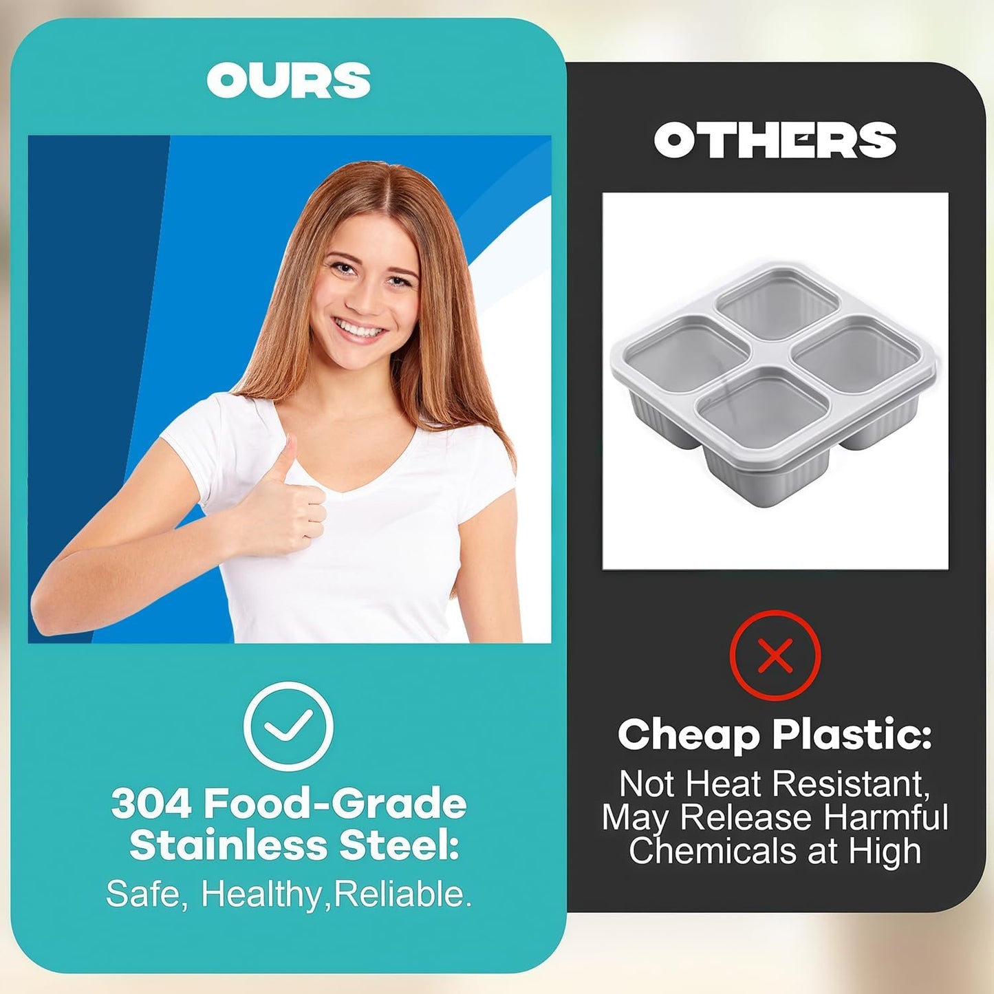 6Pcs 304 Stainless Steel Snack Containers, 30 oz 2 Compartments Portable Food Storage Bento Boxes with Leakproof Lids, Divided Meal Prep Lunch Box Food Container Dishwasher Safe