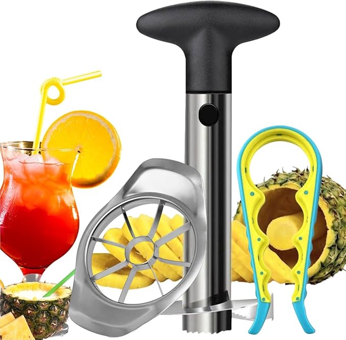 Pineapple Corer and Slicer Stainless Steel, Easy Slicing, Peeling & Coring, Durable Fruit Core Remover & Peeler for Fresh Pineapple Rings