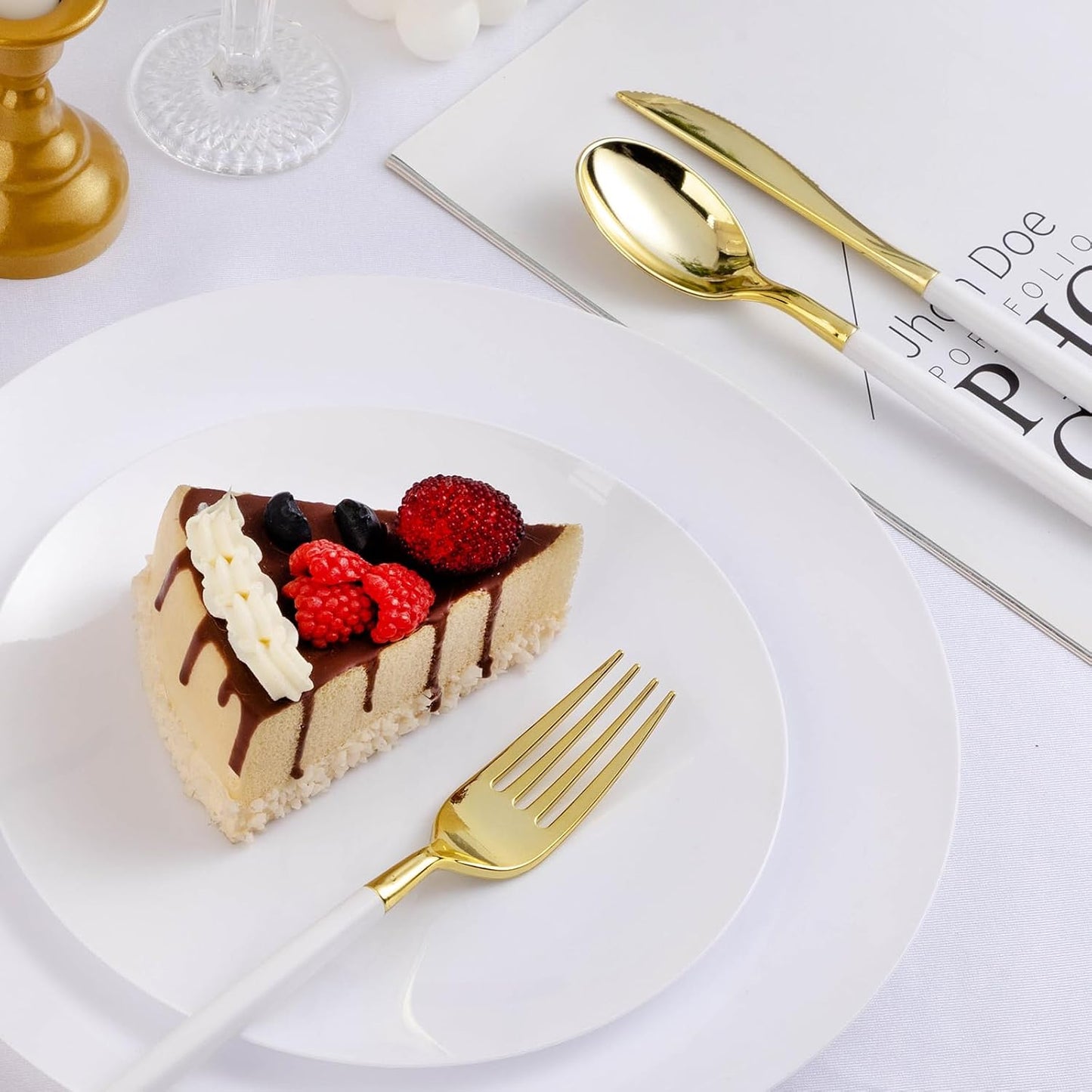 100PCS White Plastic Plates, White Disposable Plates for Party, Wedding, Include 50 Dinner Plates, 50 Dessert Plates for 50 Guests