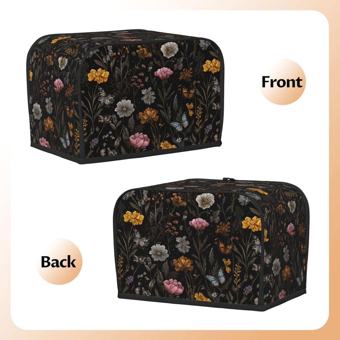 Toaster Cover 2 Slice Flower Butterfly Boho Botanical Kitchen Small Appliance Covers with Pockets Dust and Fingerprint Protection