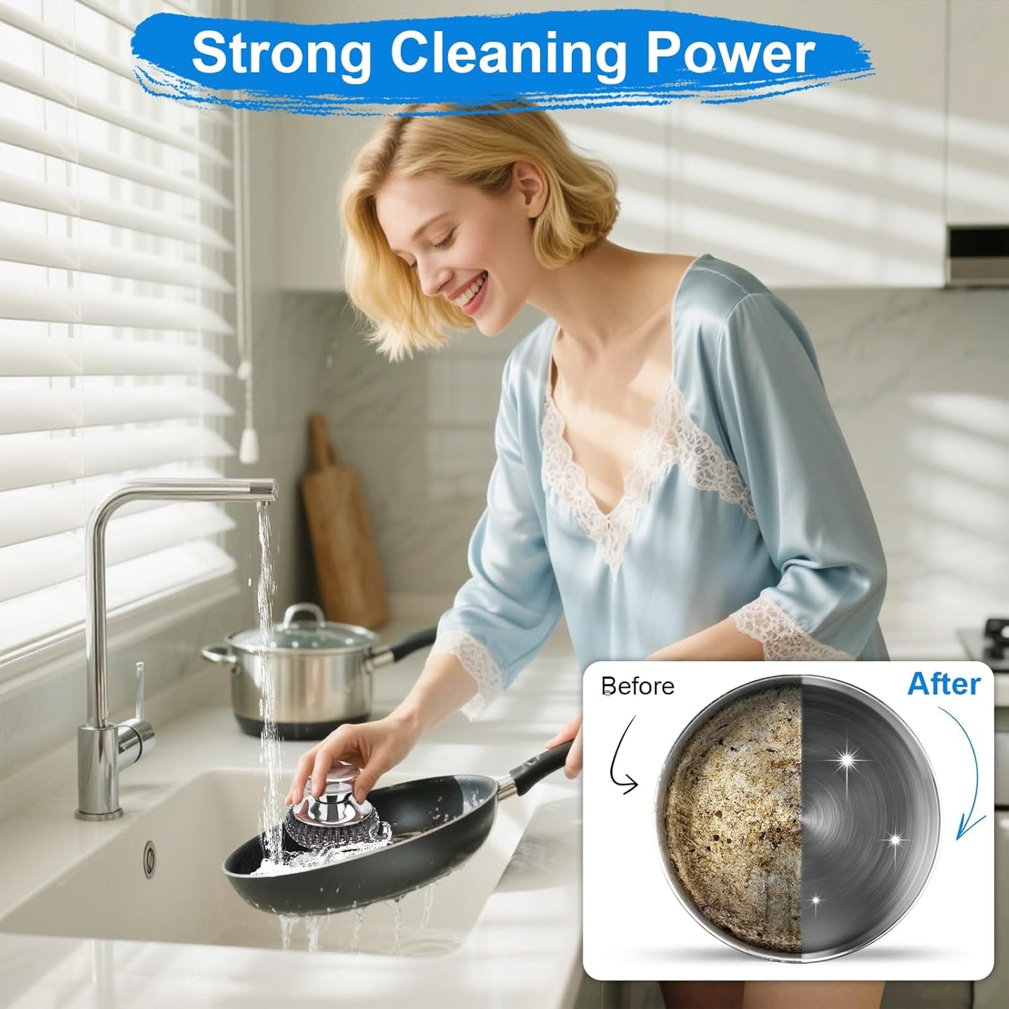 5PCS Stainless Steel Scrubber Pads, Steel Wool Scrubber Set with 2Pcs Handle, Stainless Scrubber for Cleaning Kitchen and Household, Dishes, Stoves, Grill, Wash Sink, Pots