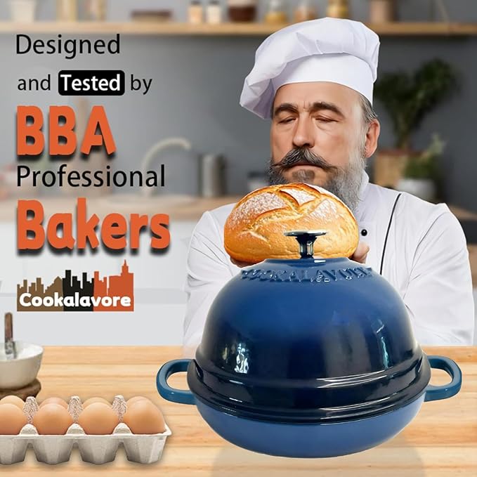 Dutch Oven for Bread Baking,6 Quart Enamel Bread Oven for Sourdough,10.5"Bread Oven with Lid,Bread Pans for Homemade Bread,Blue Thick Enamel Bread Pan-with Silicone Baking Mat&Recipe,Gifts for Family