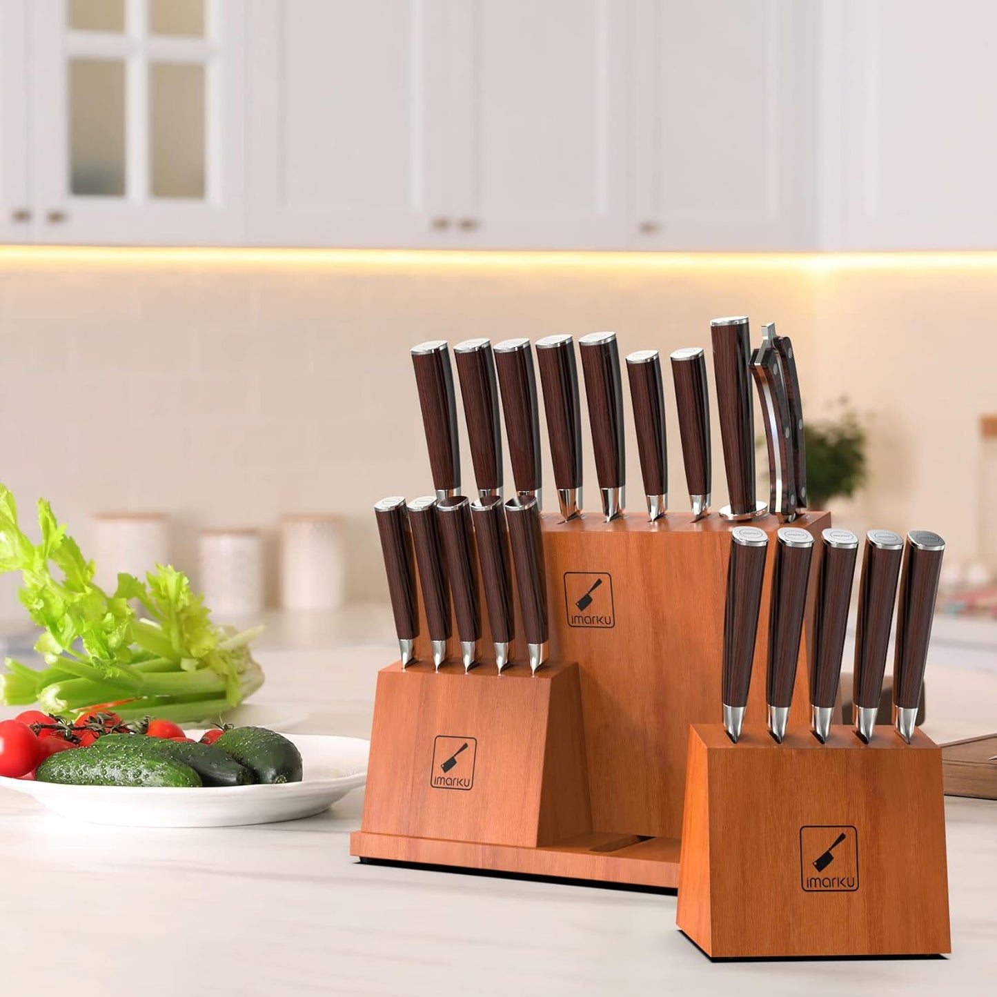 imarku Knife Set, 20-Pieces Premium Kitchen Knife Set, Japanese High Carbon Steel Knife Set with Block and 2 Pull-away Steak Knife Block Set, Christmas Gifts