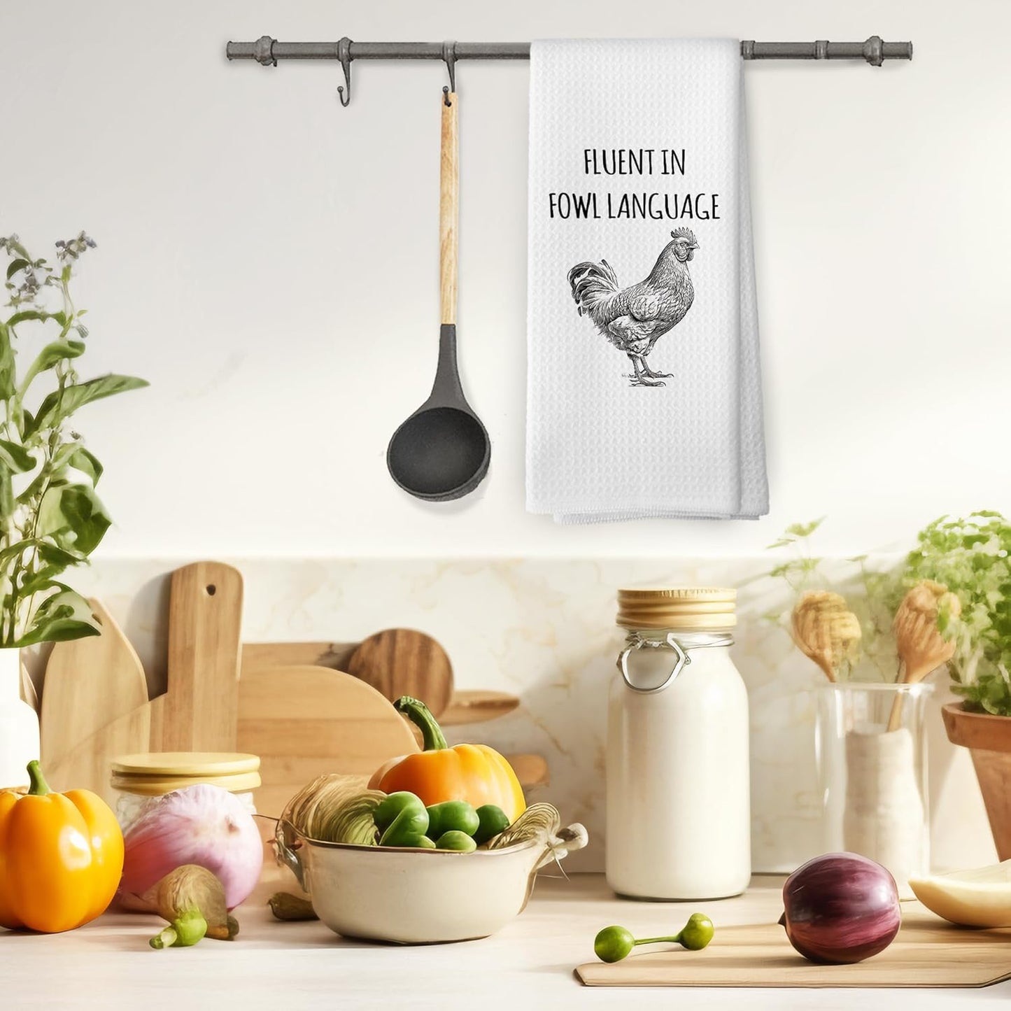 Funny Chicken Kitchen Towels, Chicken Lover Gifts Hand Towels, Fluent in Fowl Language Chicken Kitchen Decor Decorative Tea Towels Dish Towel 16x24 Inch