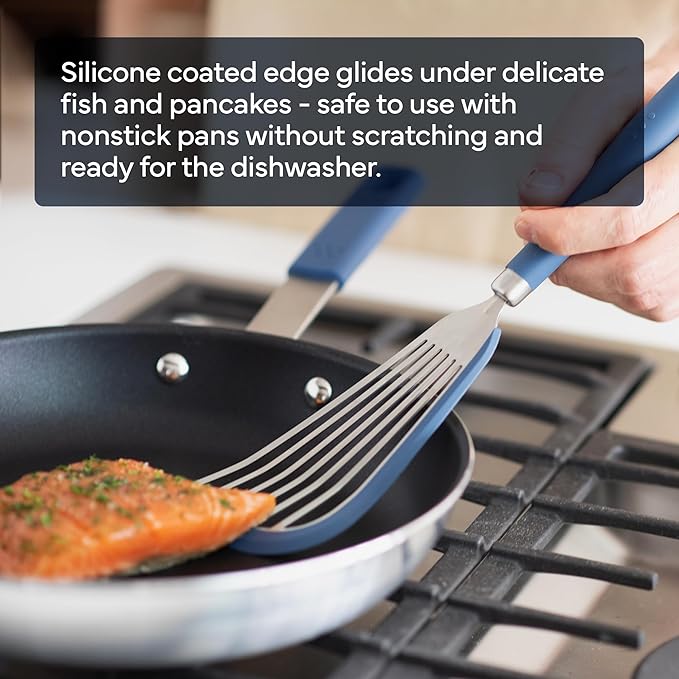 Misen Fish Silicone Spatula - Slotted Turner for Cooking - Perfect for Frying - Heat Resistant - Dishwasher Safe -1mm Thick Flexible Flipper - Soft Silicone Grip Handle for Easy Use