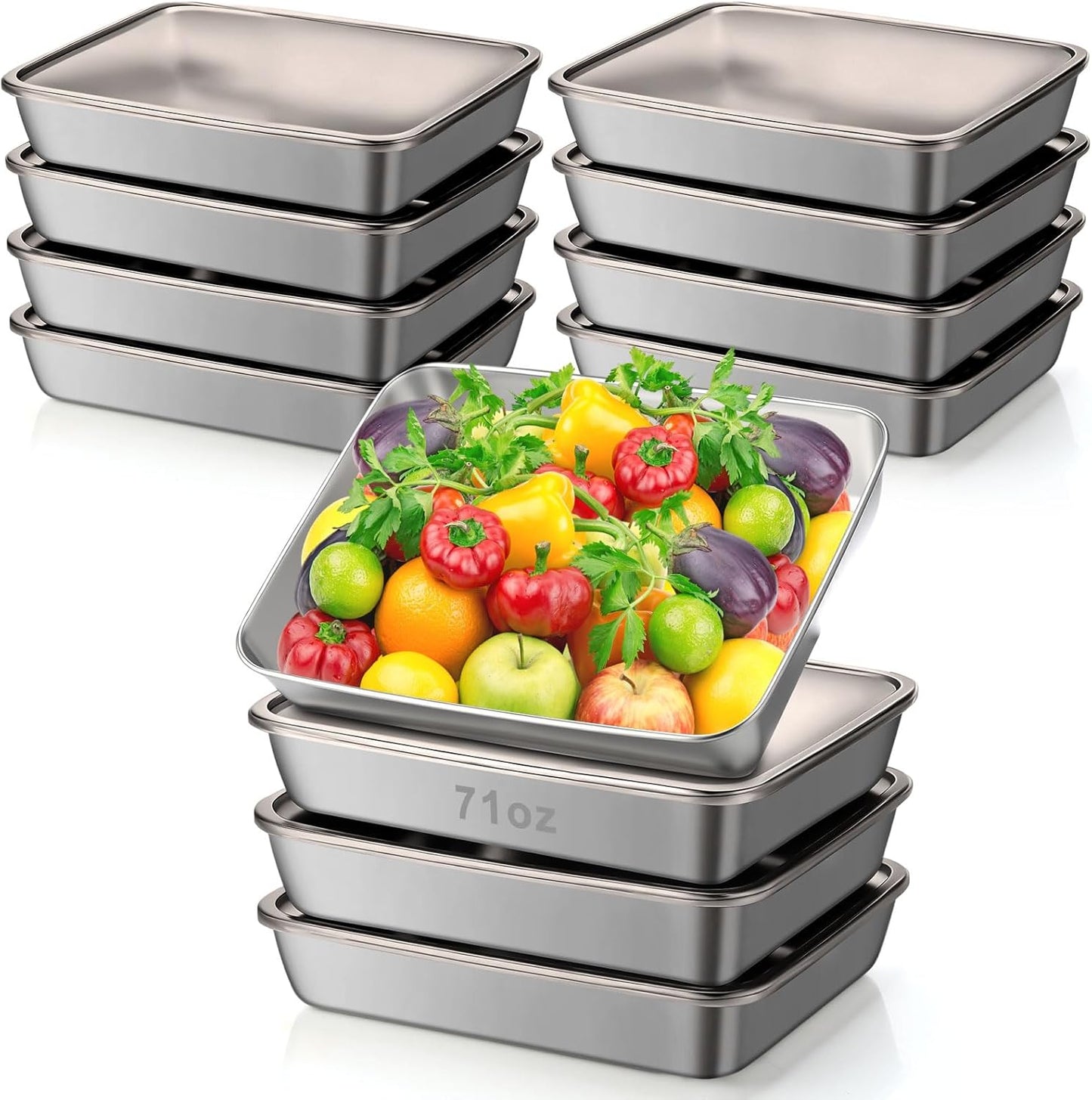 12 Pcs Stainless Steel Food Storage Containers with Lids, 71 oz Metal Freezer Containers, Lightweight Stackable Easy Open Reusable Meal Prep Box for Kitchen Picnic Oven Dishwasher Safe