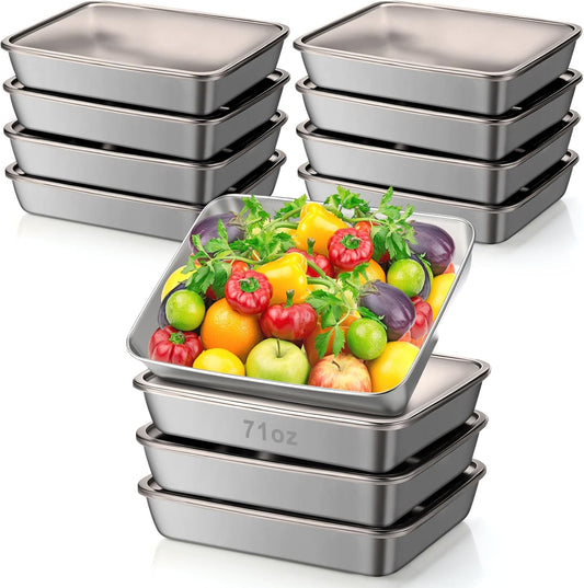 12 Pcs Stainless Steel Food Storage Containers with Lids, 71 oz Metal Freezer Containers, Lightweight Stackable Easy Open Reusable Meal Prep Box for Kitchen Picnic Oven Dishwasher Safe