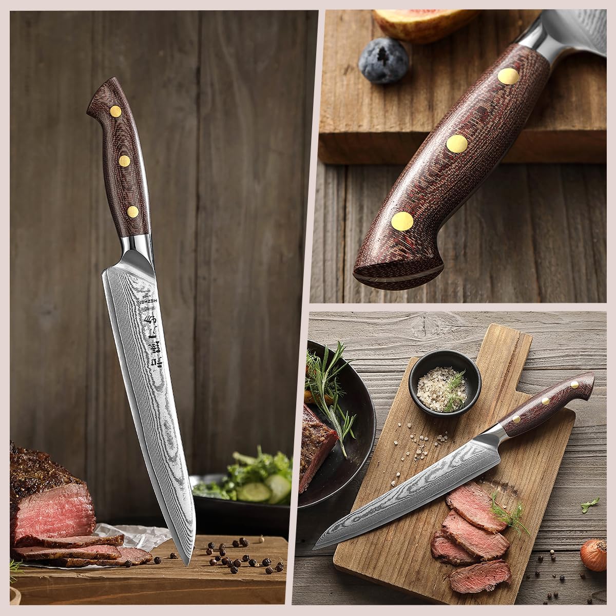 HEZHEN Carving Knife, 67 Layers Damascus Steel BBQ Slicing, 8.3 Inches, Professional Brisket Slicing Meat Knife, Ergonomic Micarta Handle, Gift Packing