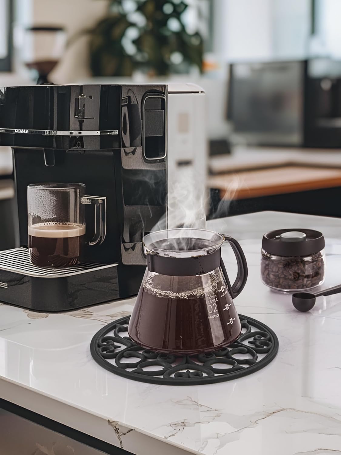 SMARTAKE 3 Set Silicone Trivet Mats, Multi-Use Carved Trivet Mat, Insulated Non-Slip Durable Kitchen Mats, Flexible Modern Kitchen Table Mat, for Hot Dishes, Pots, Dining Countertop, Black