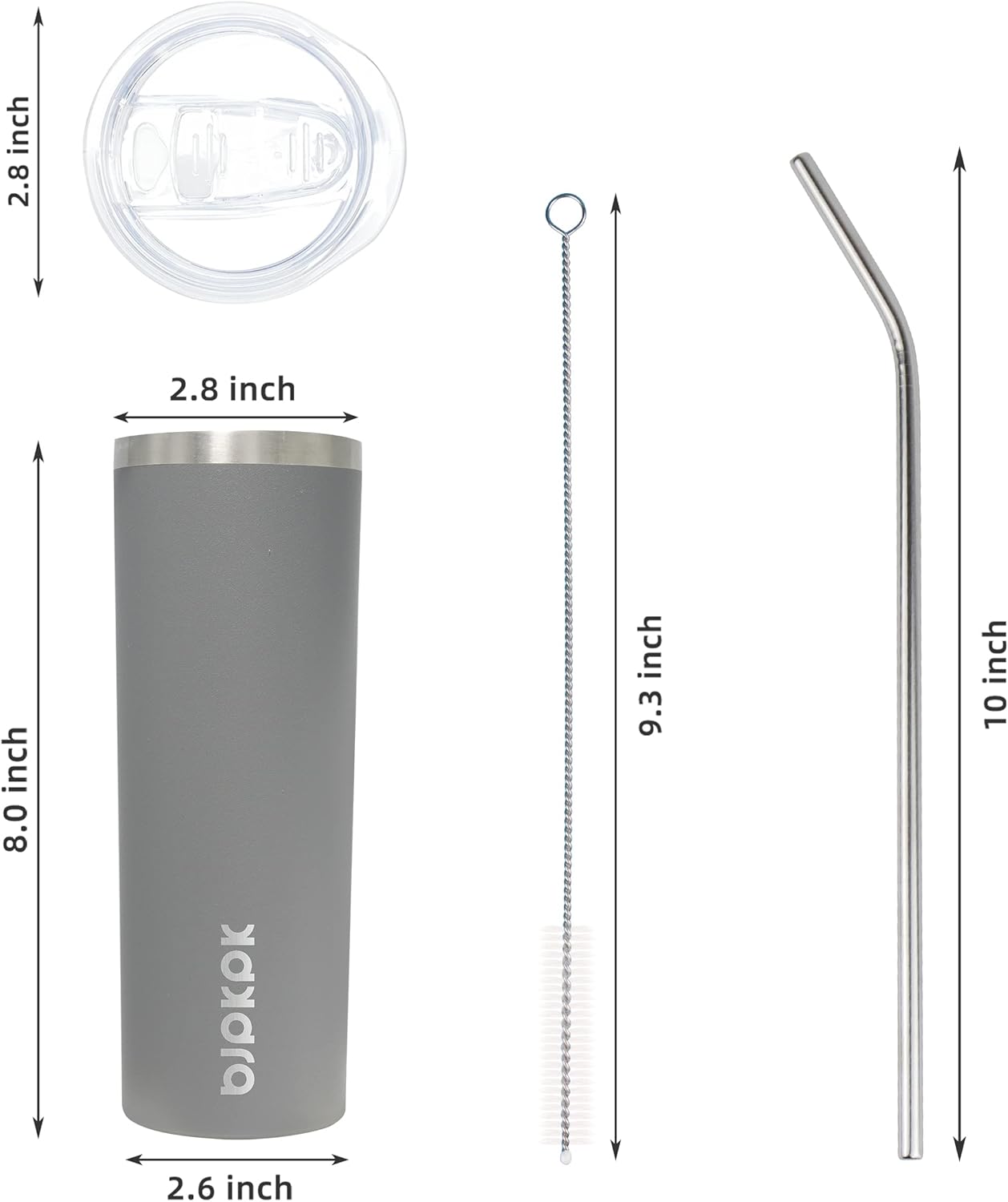 BJPKPK Skinny Tumbler with Lid 20 oz Stainless Steel Slim Vacuum Insulated Tumblers Cup,Gray