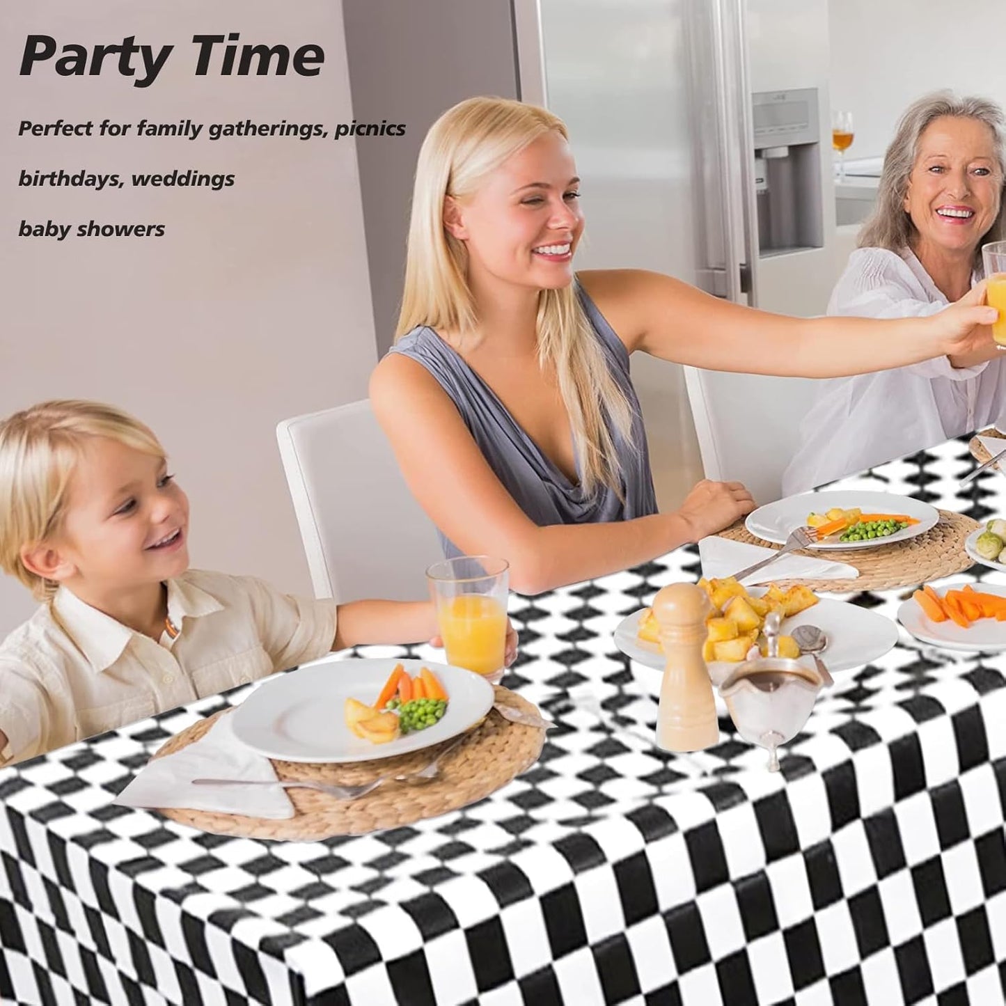 FUNTOOB Black and White Checkered Tablecloth 4 Pack Plaid Tablecloth Race Car Table Cloth for Race Car Birthday Party Decorations Racing Birthday Party Supplies, 54" X 72"