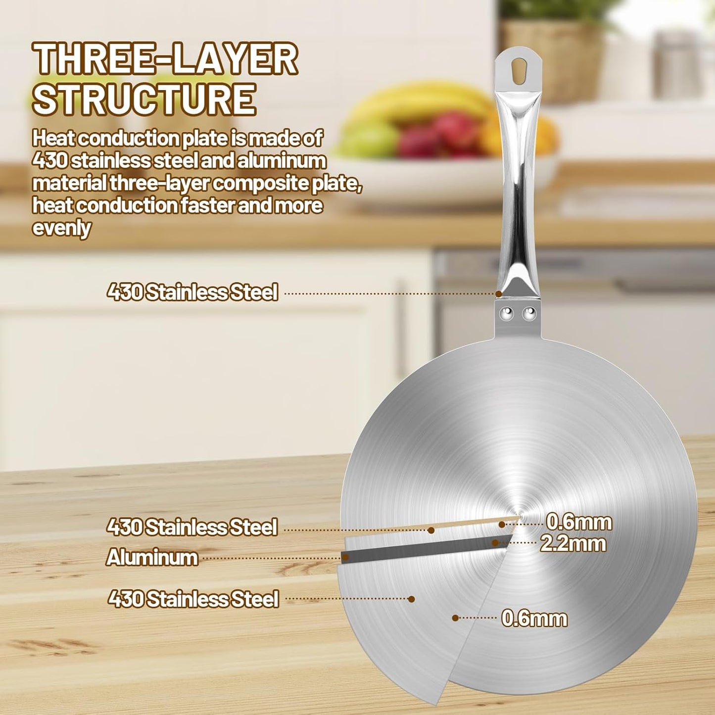 11in Induction Cooker Adapter Plate Stainless Steel Heat Sink with Rivets Handle for Aluminum Moka Pot Coffee Maker Heat Conductors for Kitchen Home and Camping 28cm