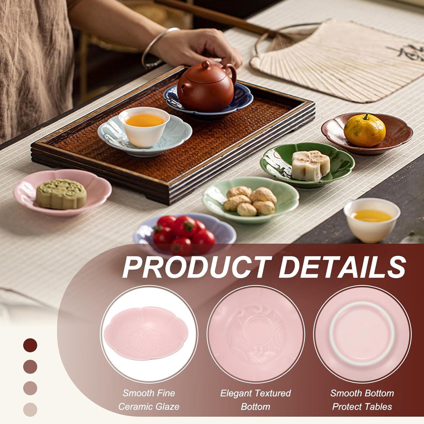 uxcell Porcelain Serving Dish, 4.25 Inch Small Ceramic Candy Plate with Water Pattern Petal Shape Decorative Bowl for Wedding Party Household Living Room Candy Snack Plate, Smoke Powder