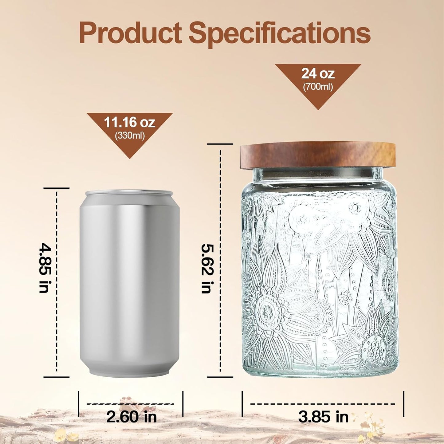 24 OZ Vintage Glass Jar with Lid, Airtight Food Storage Canisters with Bamboo for Kitchen Counter Pantry, Ideal for Coffee, Candy, Tea, Oats, Sugar, Cookies Decorative Jars-Sunflower