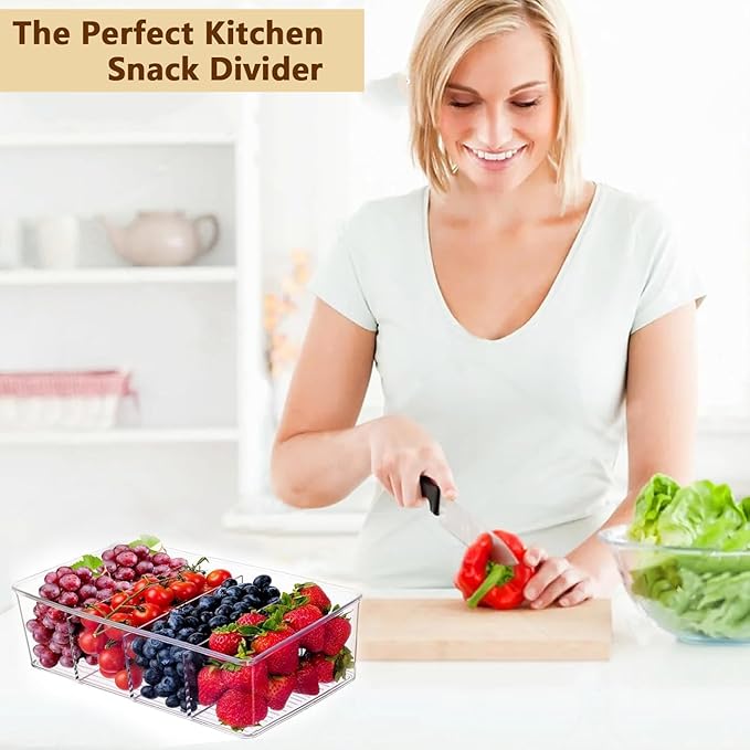 6 Pack Pantry Organizers and Storage,4 compartment Snack Containers for Kitchen,Fridge,Refrigerator Organization and Storage,Clear Plastic Bins for Spice,Tea bag,Seasoning organizer