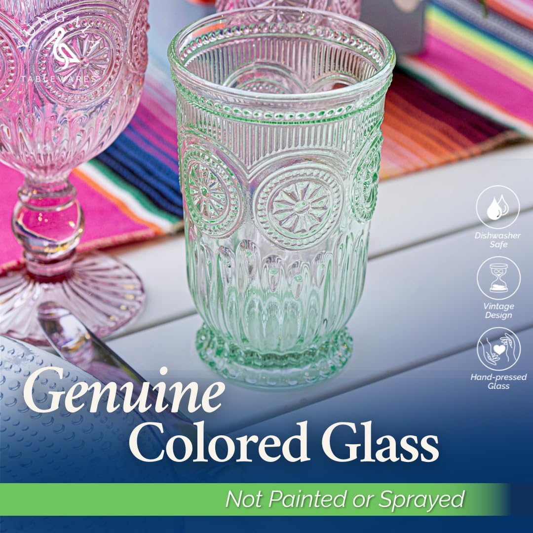 Yungala Green Highball Glasses set of 6 green glassware cups for water or cocktails, vintage design green drinking glasses