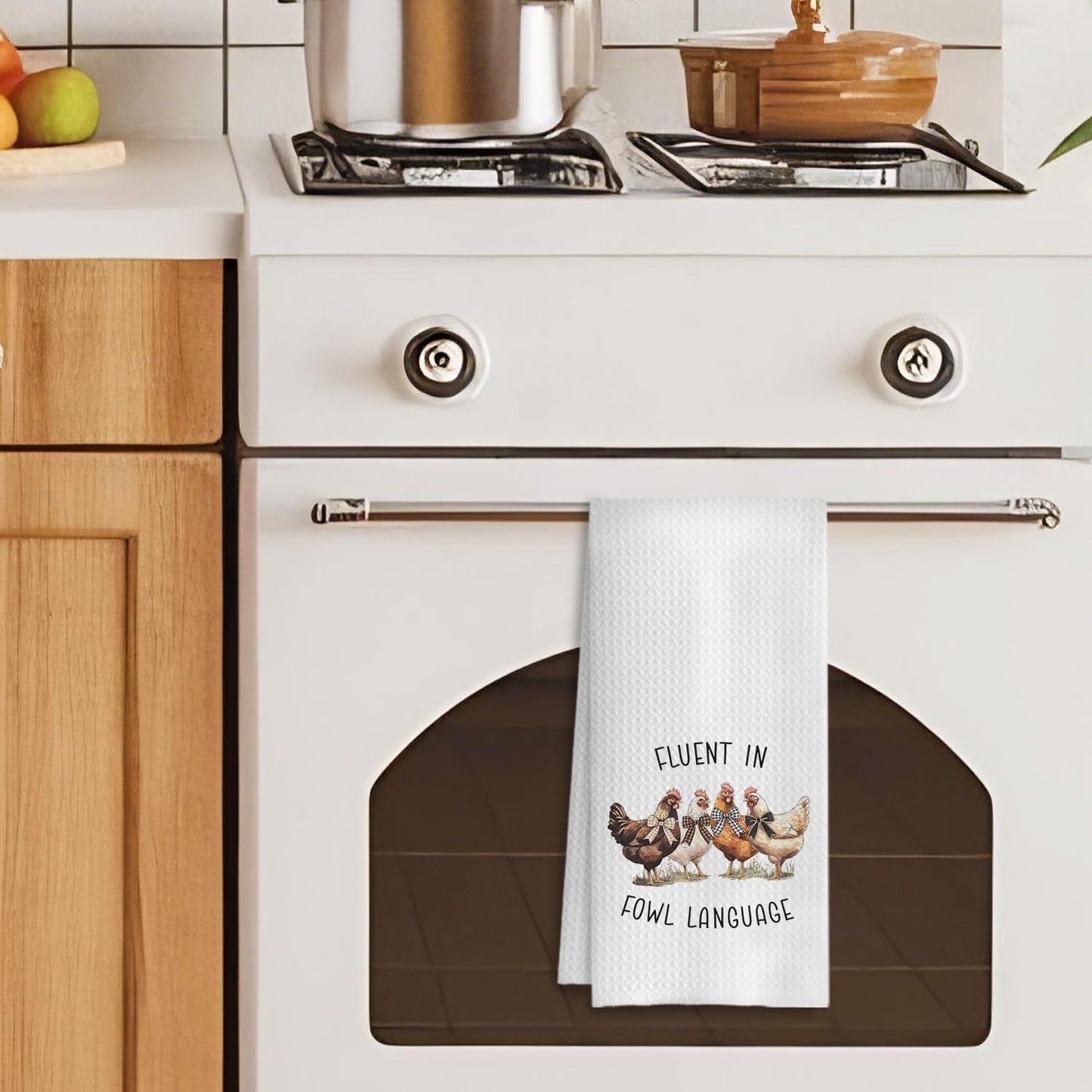 Chicken Kitchen Towels Funny Dish Towel with Sayings 16x24 Inches for Chicken Lover Mom, Fluent in Fowl Language Decorative Hand & Tea Towels for Farmhouse Home