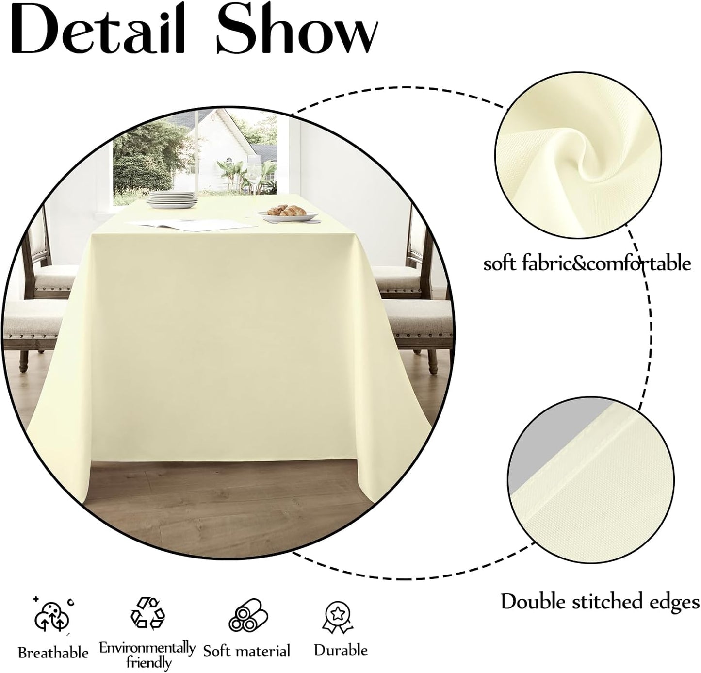 Rectangle Tablecloths 90x132 Inch 10 Pack Ivory Tablecloth Washable Decorative Linen Polyester Table Cloths for Dining Table Banquets Buffet Parties and Wedding