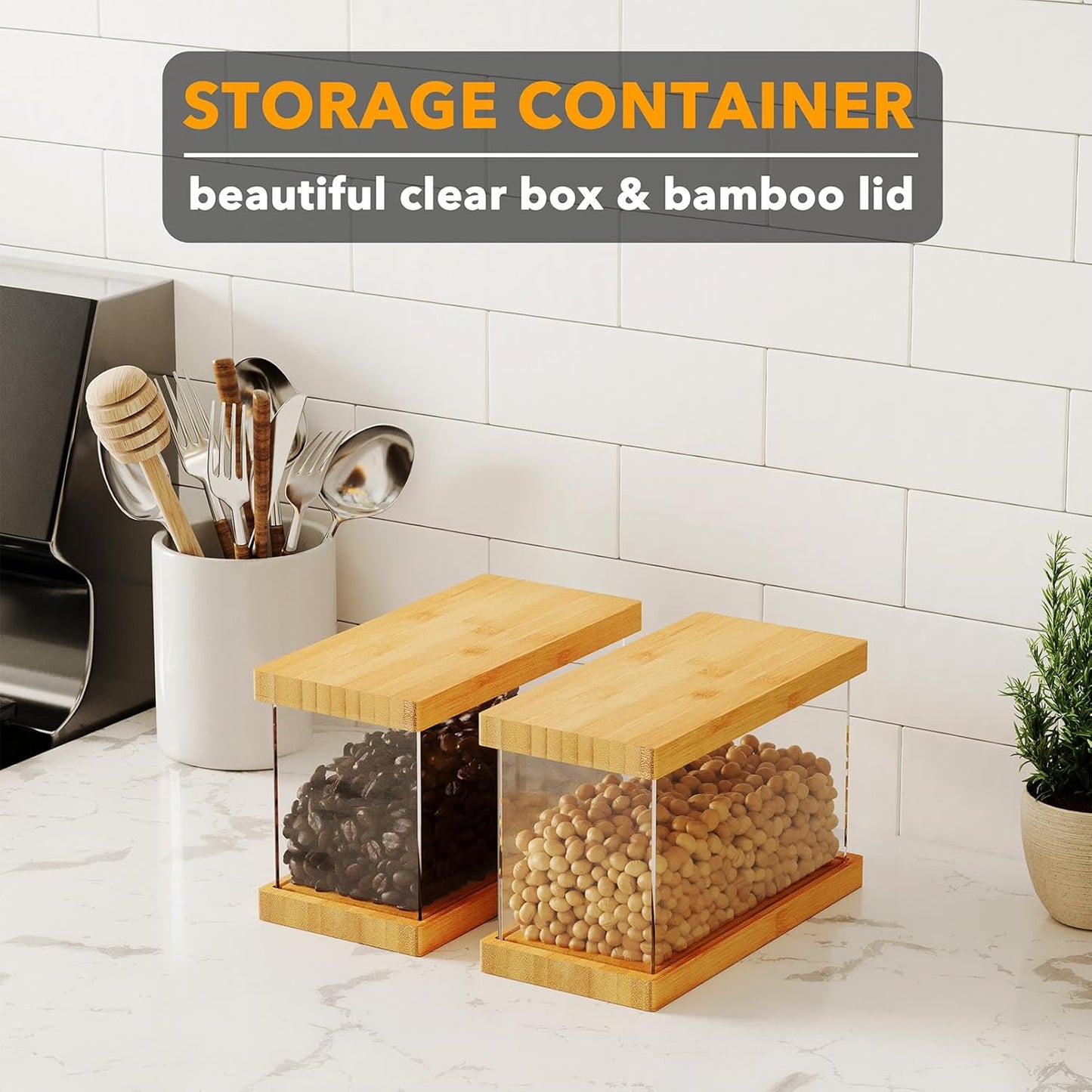 SpaceAid Bamboo Food Storage Container - Airtight Cereal Containers with Lids, Kitchen Cereal Canisters Pantry Organizers and Storage for Rice, Flour, Coffee, Snack, Extra Small 2 Pack