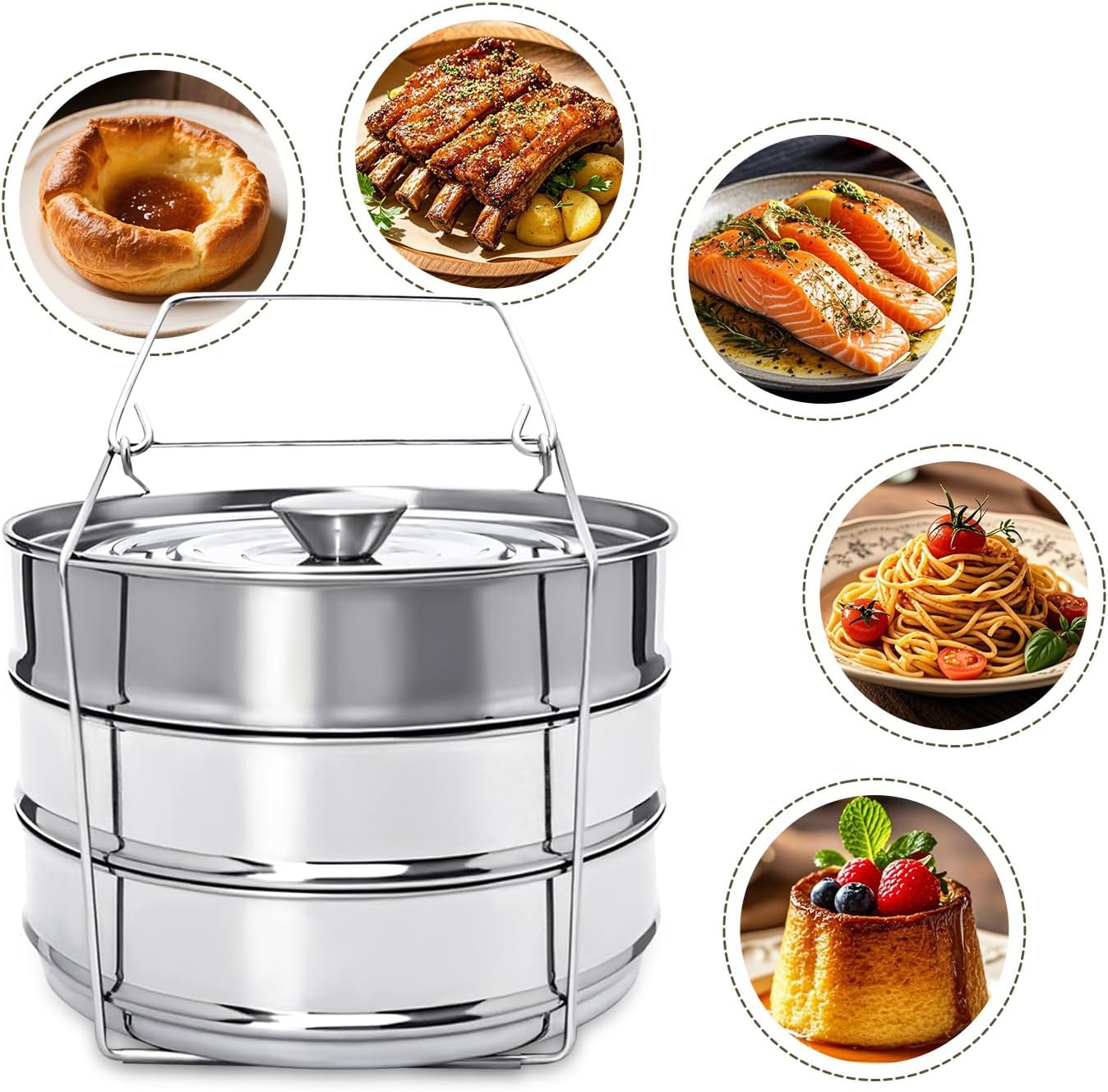 Instant Pot Insert for 6 & 8 Quart, 3 Tier Steamer Insert Pans 2 Interchangeable Lids and Sling for Instant Pot Pressure Cooker, Pot in Pot for Baking, Steaming & Casseroles