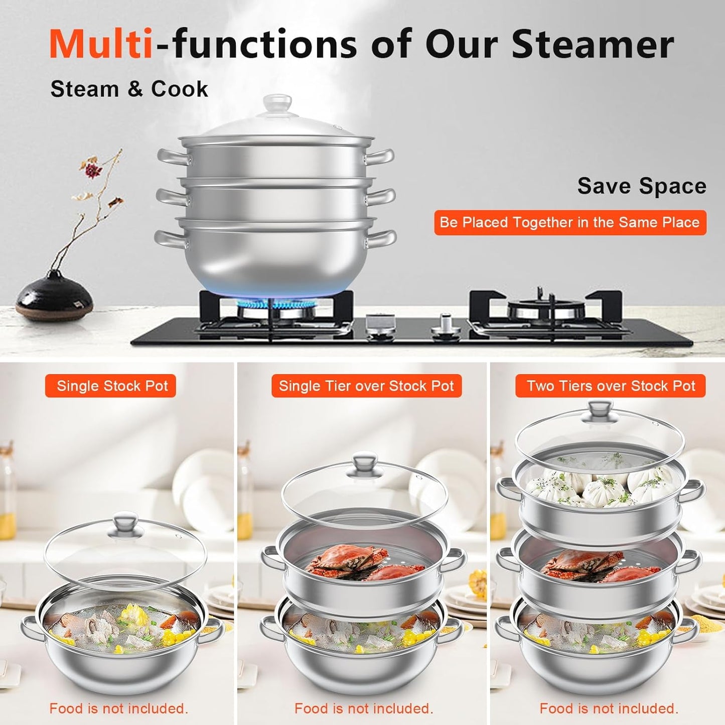 Gdrasuya 3 Tier Stainless Steel Steamer Pot - Vegetable, Dumpling, Stock, Sauce Cooker