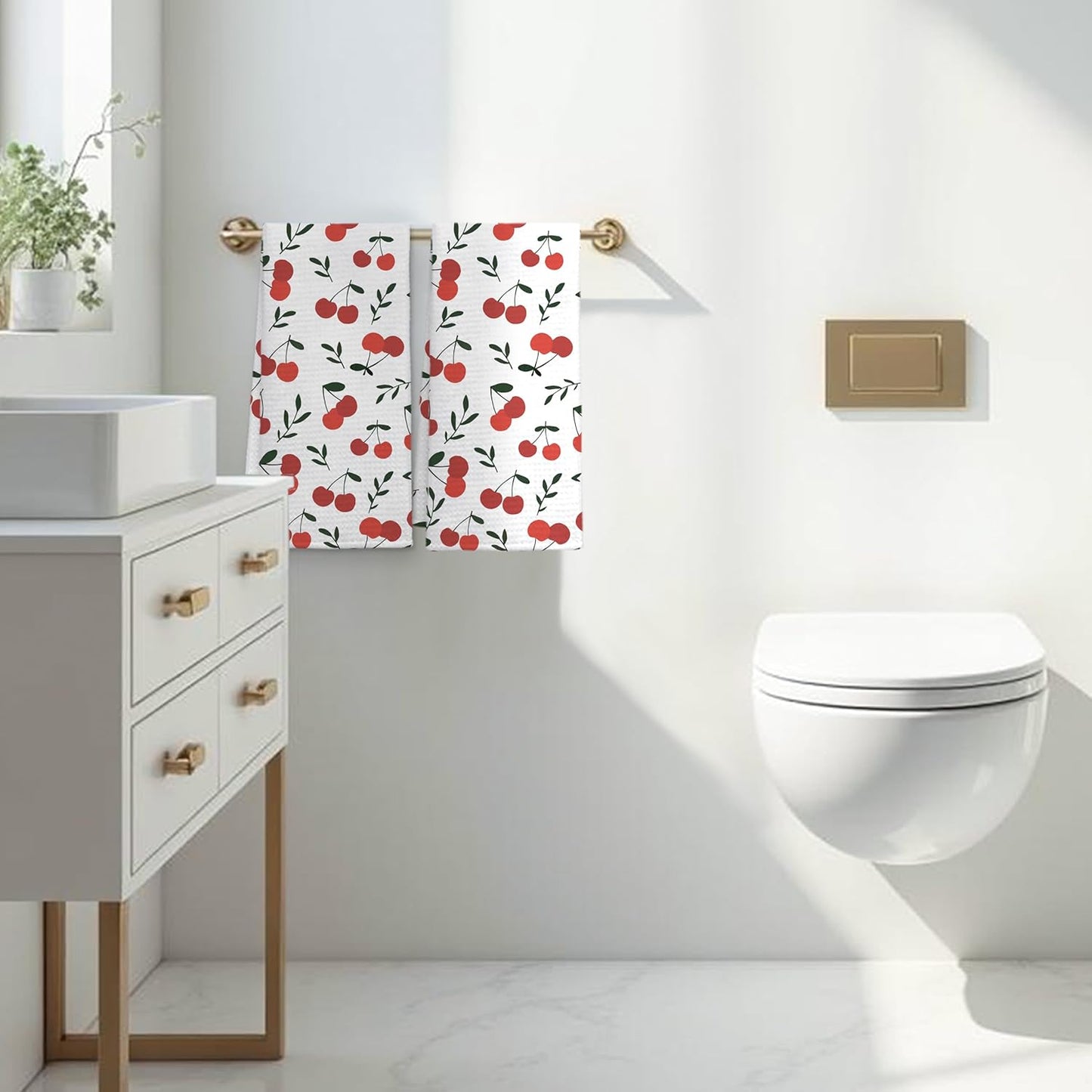 Cherry Decor Kitchen Towels Set of 2, Cherry Hand Towels Dish Towels for Kitchen Bathroom Decor, Fruit Lover Gifts, 16x24 Inches