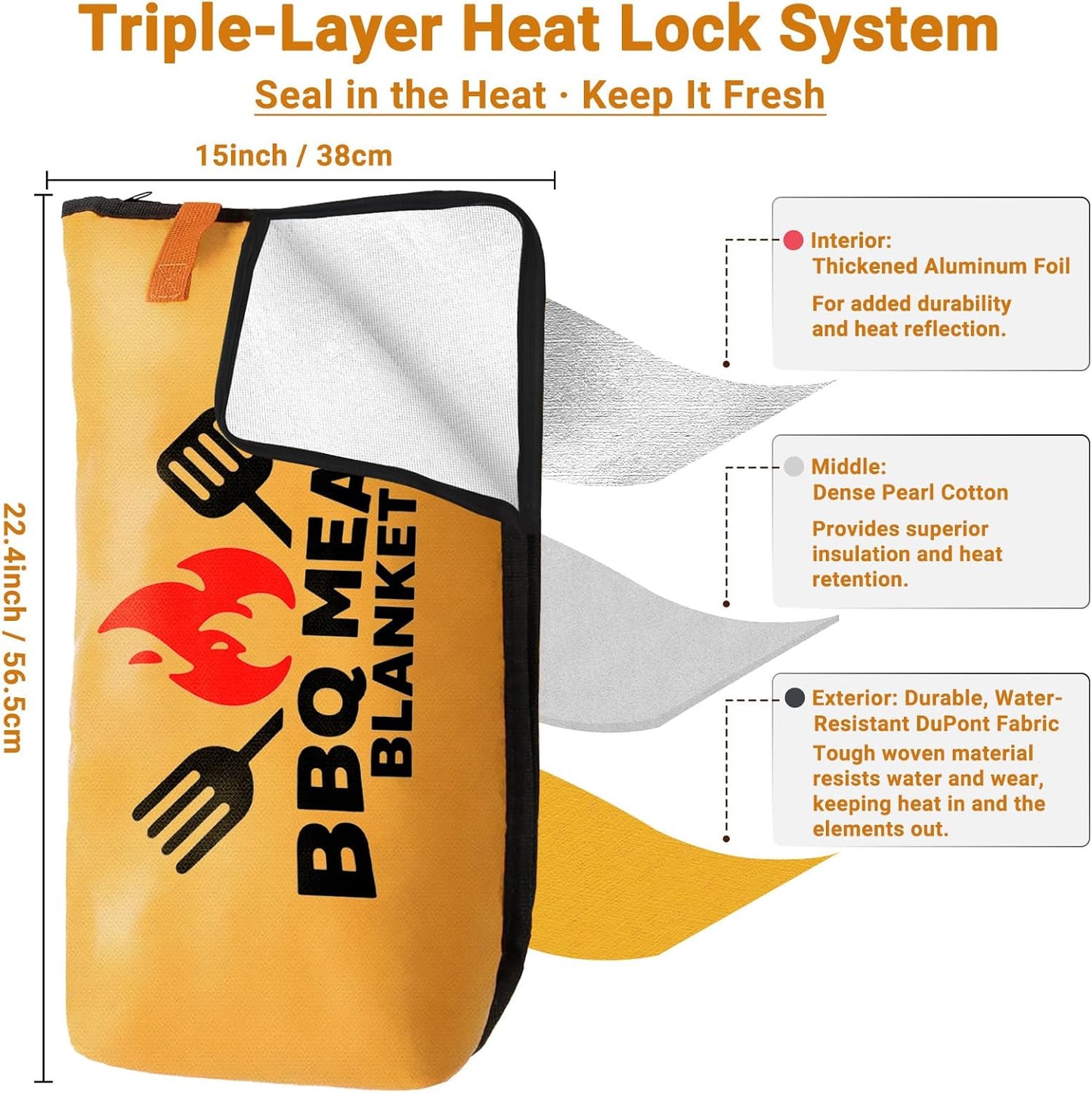 21in Brisket Blanket & Meat Resting Bag – Insulated BBQ Blanket for Resting Meat | Heavy-Duty Smoker Accessory for Brisket, Pork Shoulder, Smoked Turkey | BBQ Gifts for Men & Meat Lovers