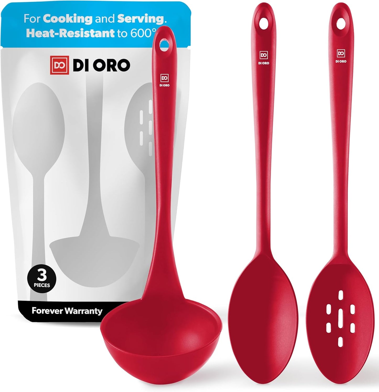 DI ORO Seamless Series 3-Piece Spoon/Ladle Set (RED)