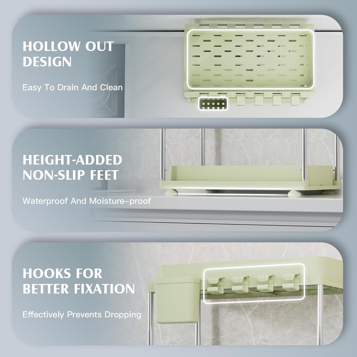 Under Sink Organizer, 2 Pack Under Kitchen Bathroom Cabinet Organizer, 2 Tier Under Bathroom Kitchen Sink Organizer, Adjustable Height Bathroom Kitchen Cabinet Organizers and Storage, Green