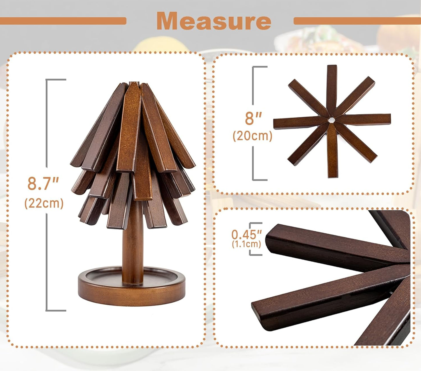 Wooden Tree Shape Trivet Set, Bamboo Trivet Set with Organizer Rack Coaster Home Decor, Creative Housewarming Gift，Brown