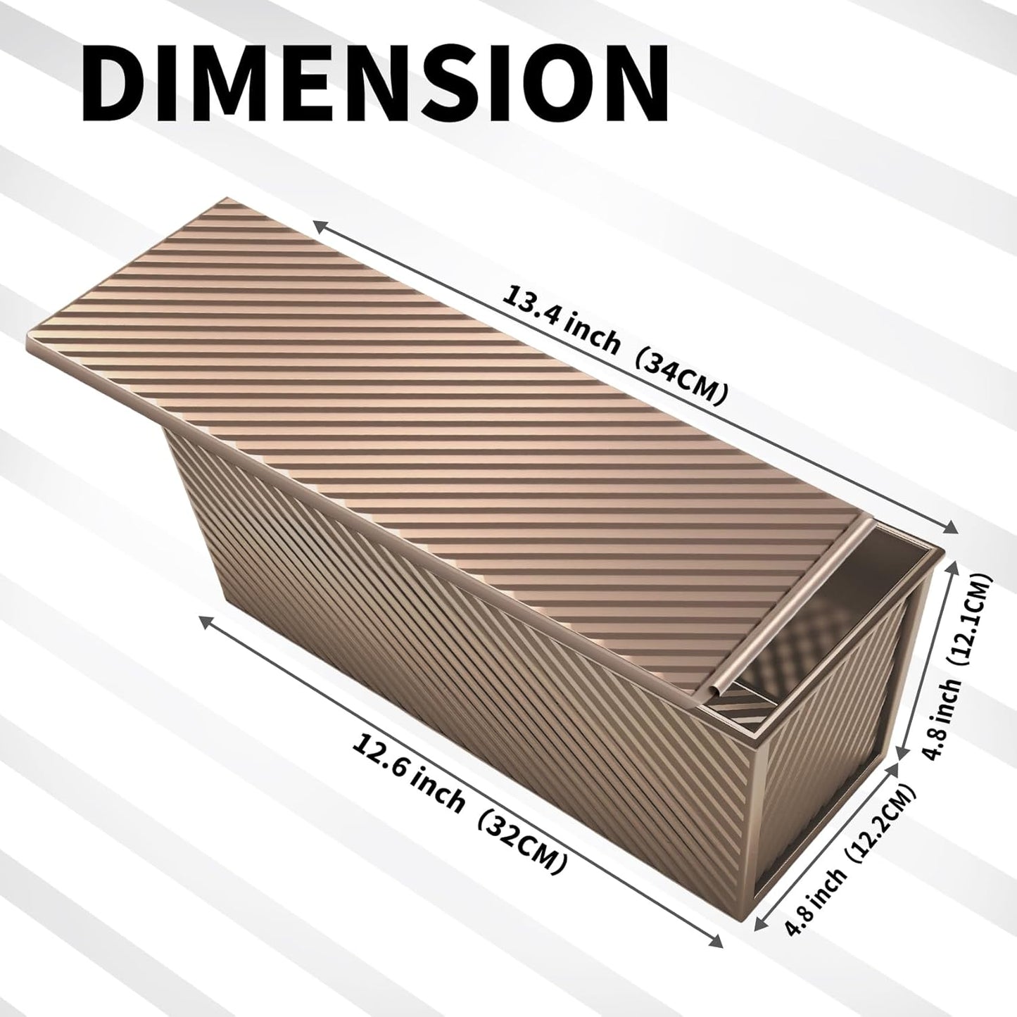 Pullman Loaf Pan with Lid 13x4, Large Bread Pan for Homemade Sandwich with Cover, 2.2lb Long Bread Loaf Tin for Sourdough, Nonstick & Easy Clean (Gold)