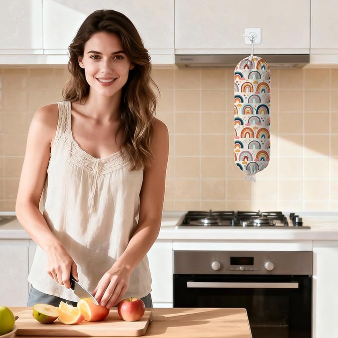 Plastic Bag Holder Dispenser, Plastic Grocery Bag Organizer & Wall Mount Paper Trash Bags Saver Storage for Kitchen Home Pantry Decor, Colorful Rainbow Kitchen Decor Shopping Bags Storage Dispenser