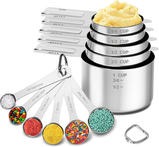 Measuring Cups and Spoons Set, Stainless Steel Measuring Cups Measuring Spoons with Easy to Read Markings, Ideal Kitchen Gadgets for Cooking & Baking, 11 Pack