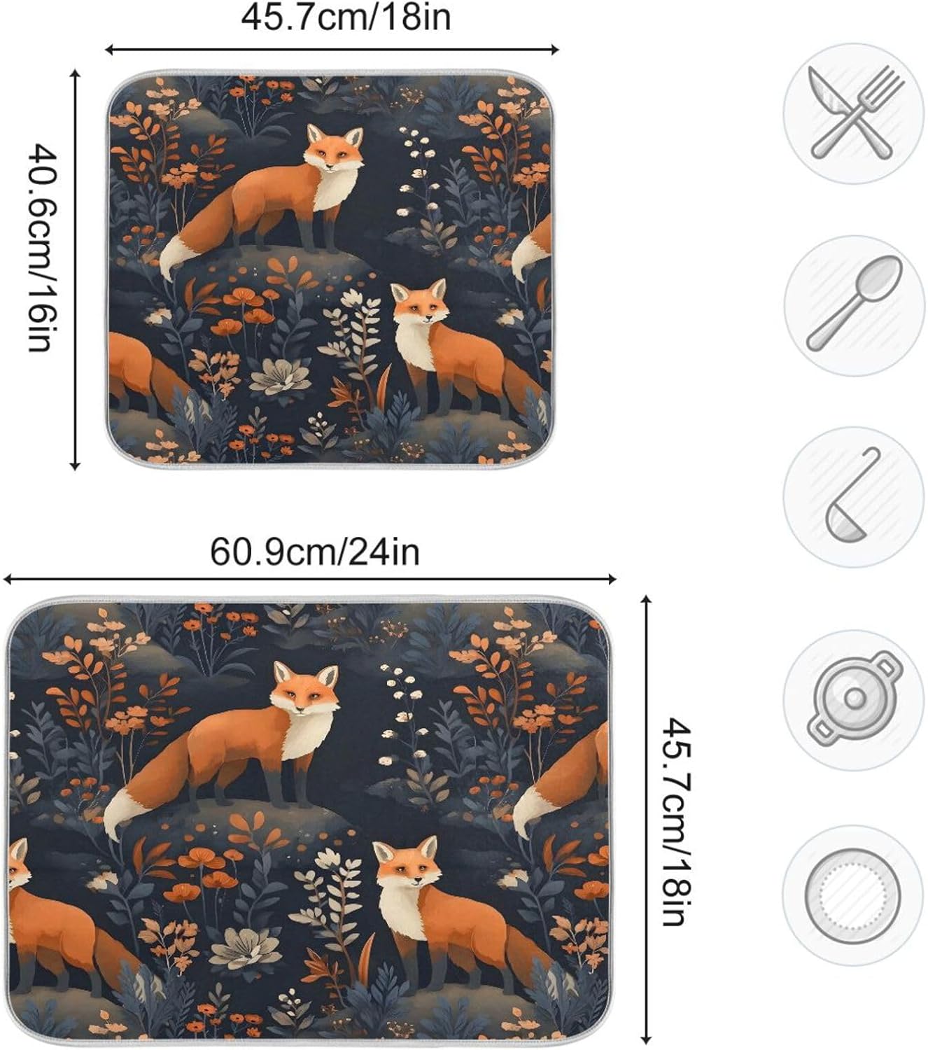 Fox Dish Drying Mat for Kitchen Counter Absorbent Dish Drainer Mats Drying Pads 18"x24"