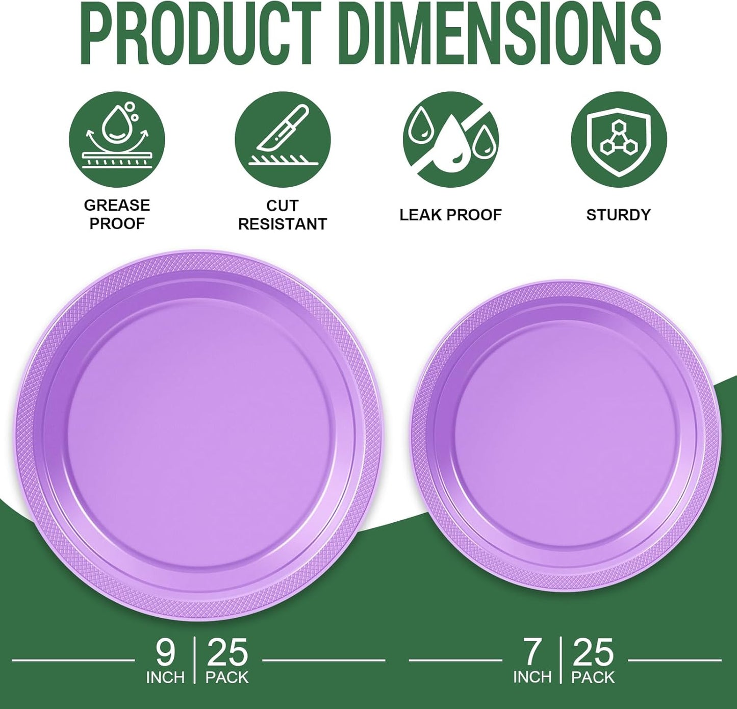 50 Lavender Plastic Plates For Party, Includes 25-9" & 25-7" Cake Dessert Plastic Dinner Plates Disposable For Party Supplies