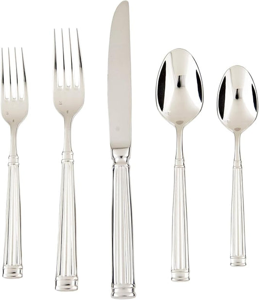 FORTESSA Doria 18/10 Stainless Steel Flatware, 5 Piece Place Setting With Table Knife, Forks and Spoons (Service For 1), Dishwasher Safe, Polished