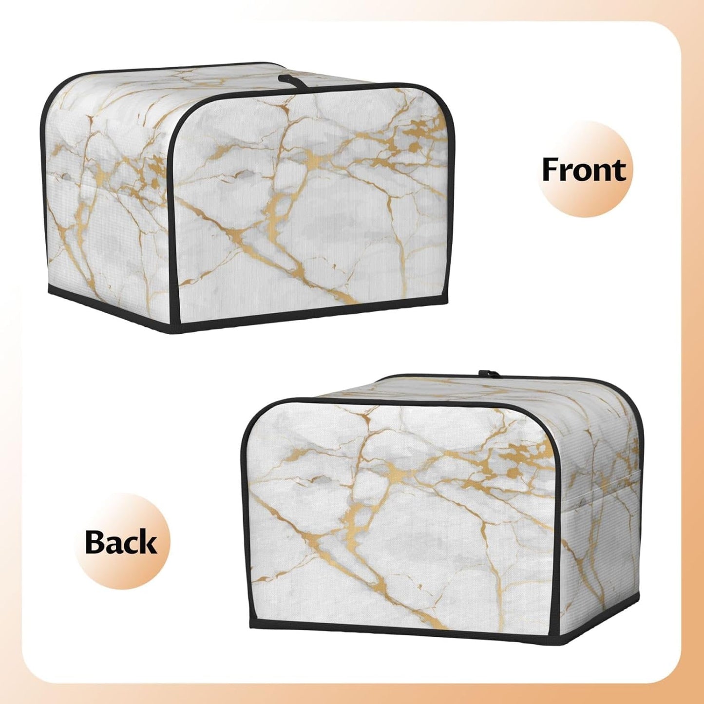 Toaster Cover 4 Slice White Gold Marble Abstract Kitchen Small Appliance Covers with Pockets Dust and Fingerprint Protection