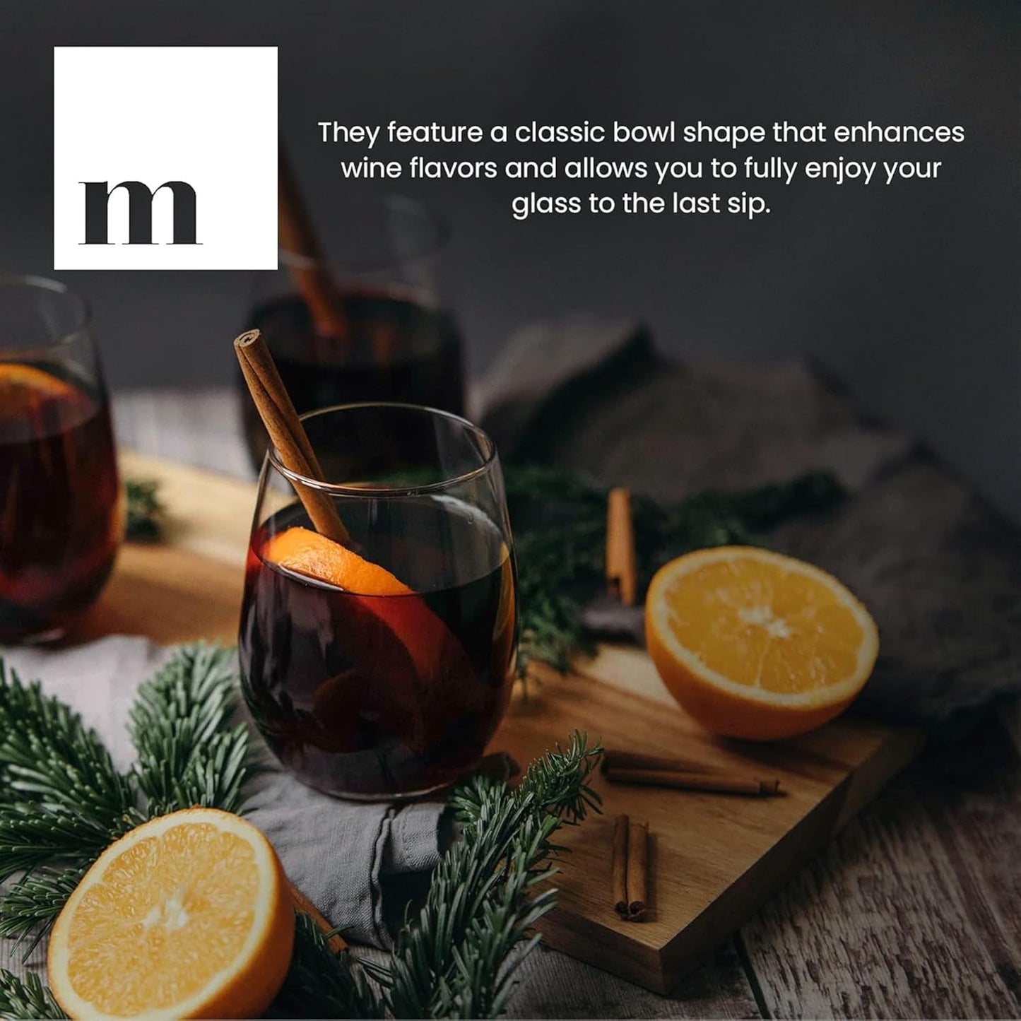 Stemless Wine Glass, Red & White 15oz Stemless Wine Glass Set of 4, Drink Glasses with Durable Chip Resistant Rim, Large Wine Glasses for Enhanced Aeration, Wine Accessories for Parties (15oz - 4Pack)