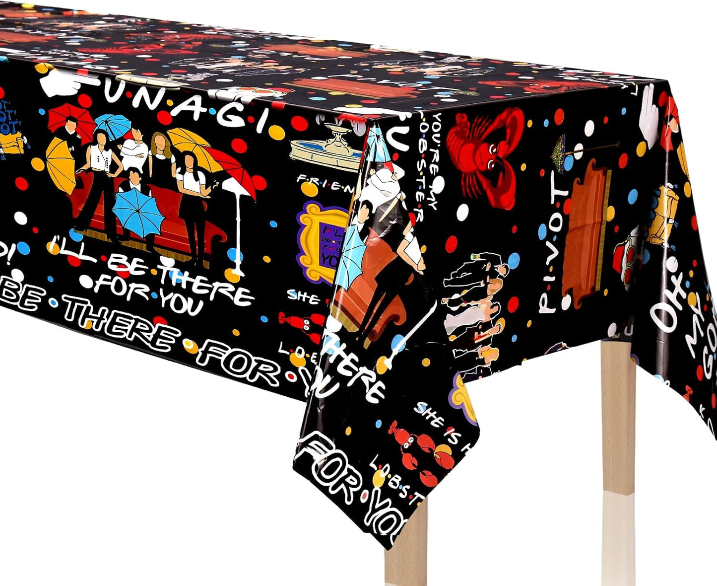 161CT iFriends Party Supplies Disposable iFriends Dinner Plates Cups Straw Napkins Spoon Fork knives Tablecloth, iFriends Birthday Party Decorations and Party Tableware Serves 20 Guests, Black