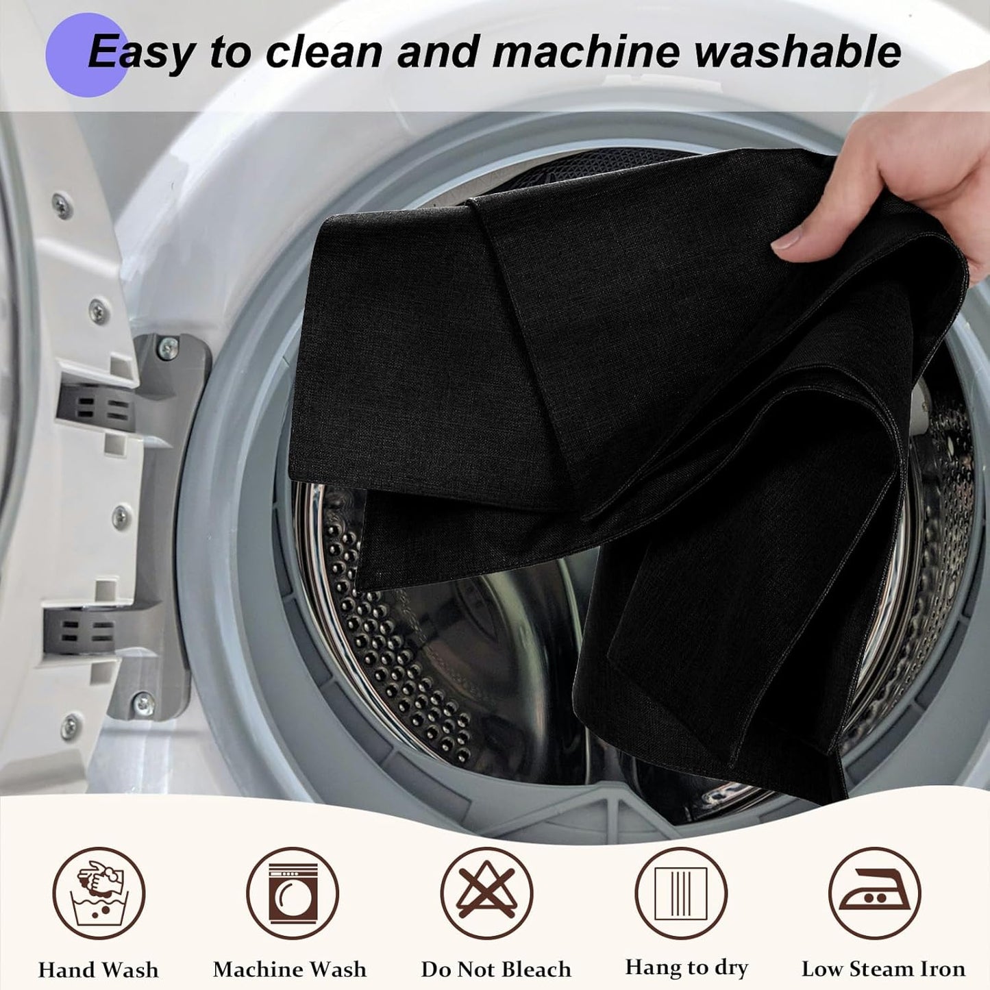 Cloth Placemats Set of 4, Cotton Linen Blend Machine Washable Double Layered Durable Place Mats Heat Resistant Placemats Wrinkle Free Thick Fabric Dining Table Mats (Black, 4)