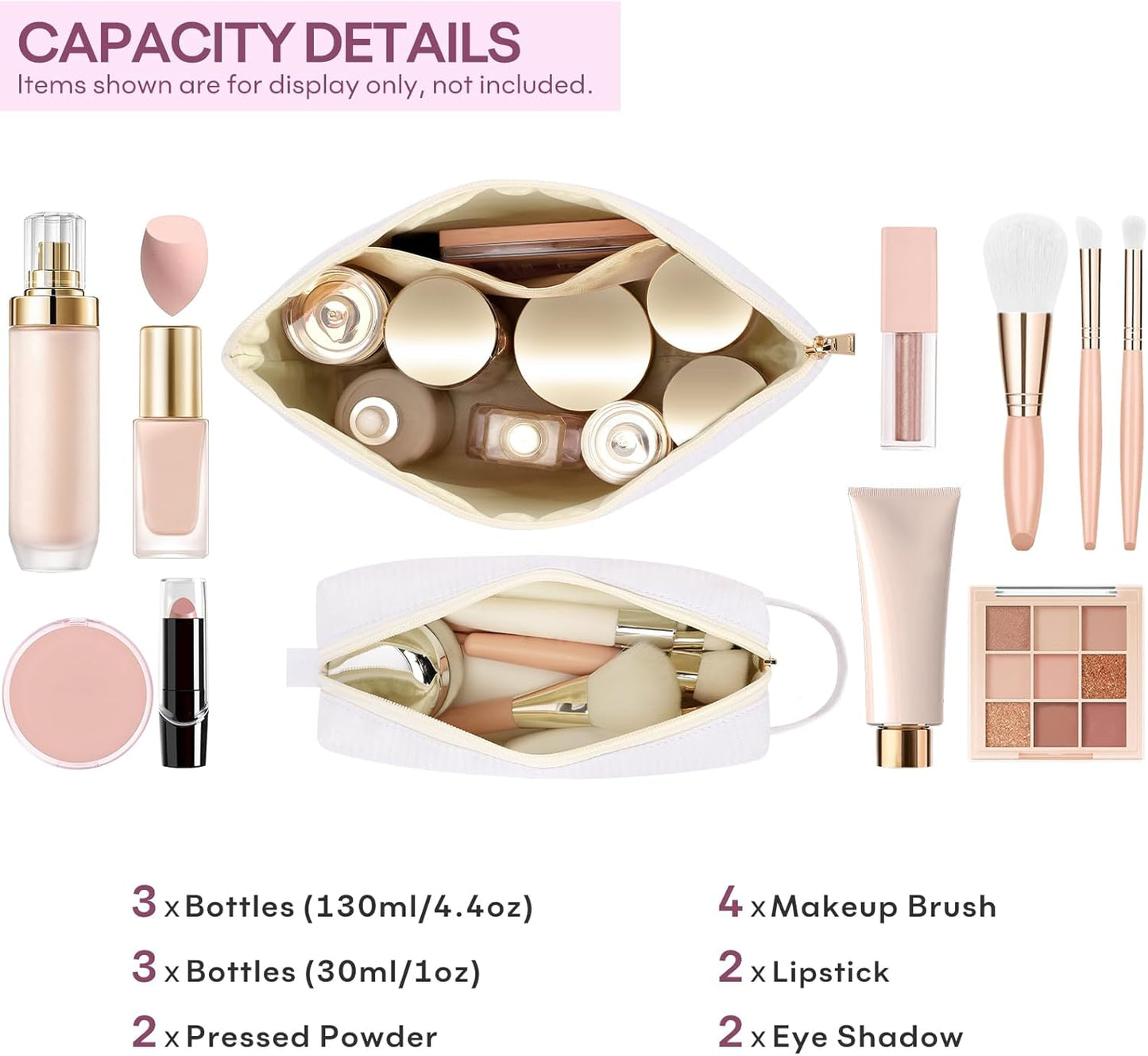 2 PCS Initial Makeup Bags for Women: Cosmetic Bag for Travel Toiletry - Birthday Gifts for 11 12 13 14 15 16 17 18 Years Old Girl Graduation Teacher Gift- Teen Girl Gifts Trendy Stuff - White S