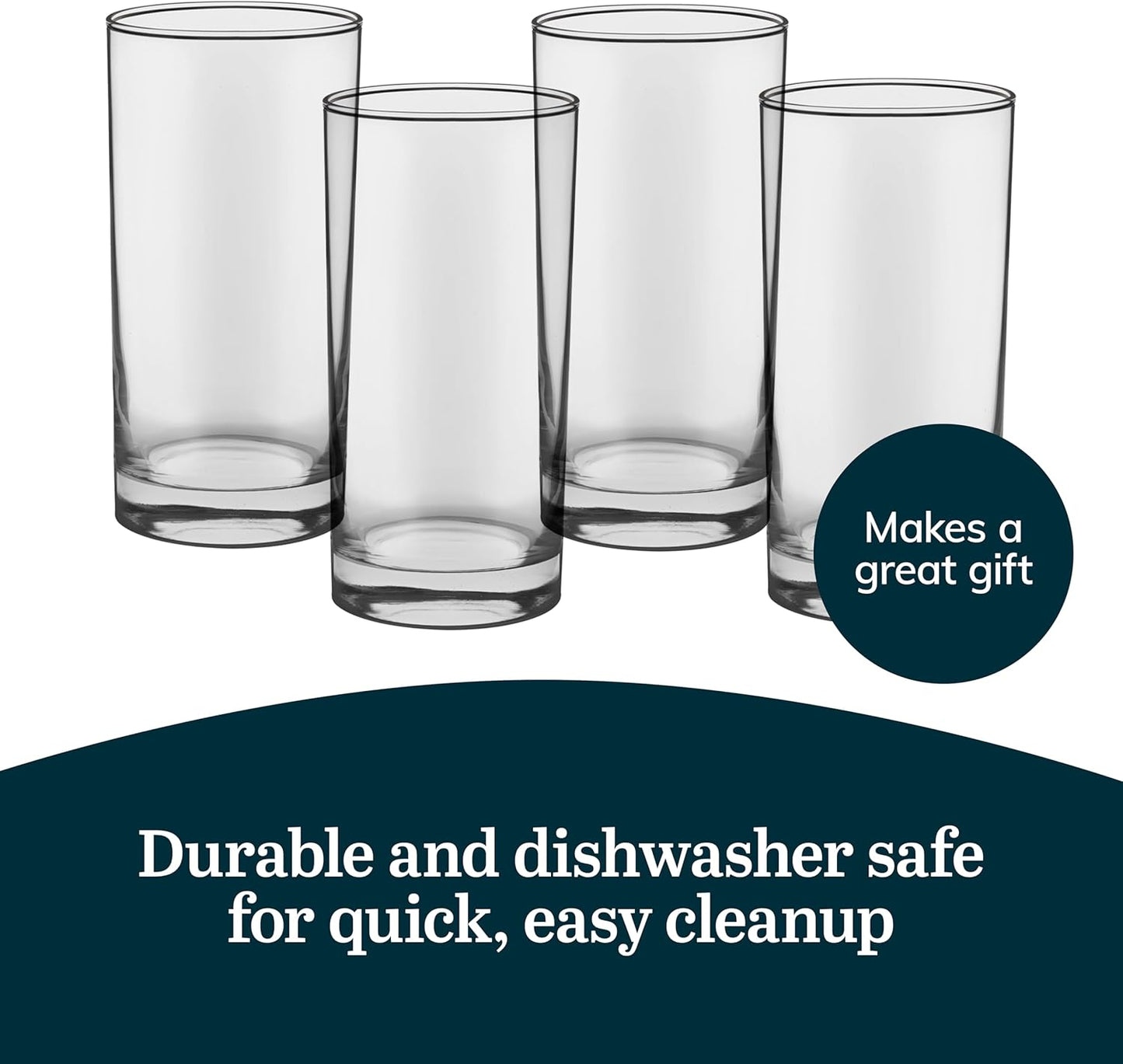 Libbey Heavy Base Drinking Glasses Set of 8, 15.5 Oz Elegant, Weighted Clear Water Glasses, Dishwasher Safe Glass Cups Set for Parties, Birthdays