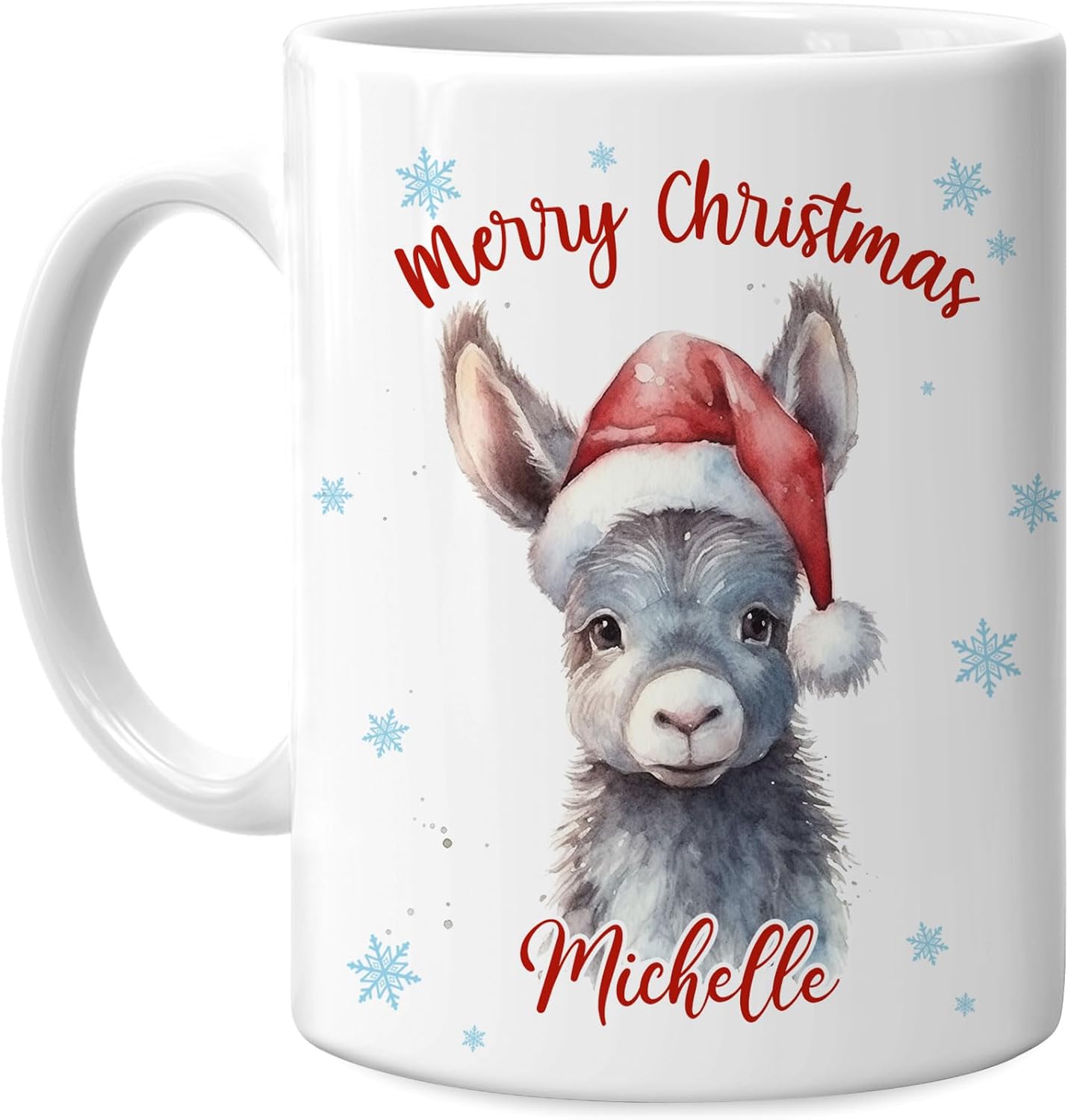Hyturtle Personalized Gifts Donkey Lover - Donkey Wearing Santa Hat Custom Name Ceramic Coffee Mug Cup 11oz - Cute Animal Lovers Gifts For Women, Girl kids Family On Birthday, Christmas