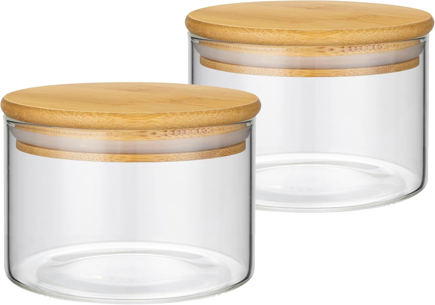 2PCS Small Glass Storage Jars with Airtight Lids,11 fl oz (330ml) Cute Clear Storage container with bamboo Lid,Glass Pantry Canister for Beans, Rice,Sugar,Cookie Coffee(N-Clear-2PCS-11FL OZ/330ML)