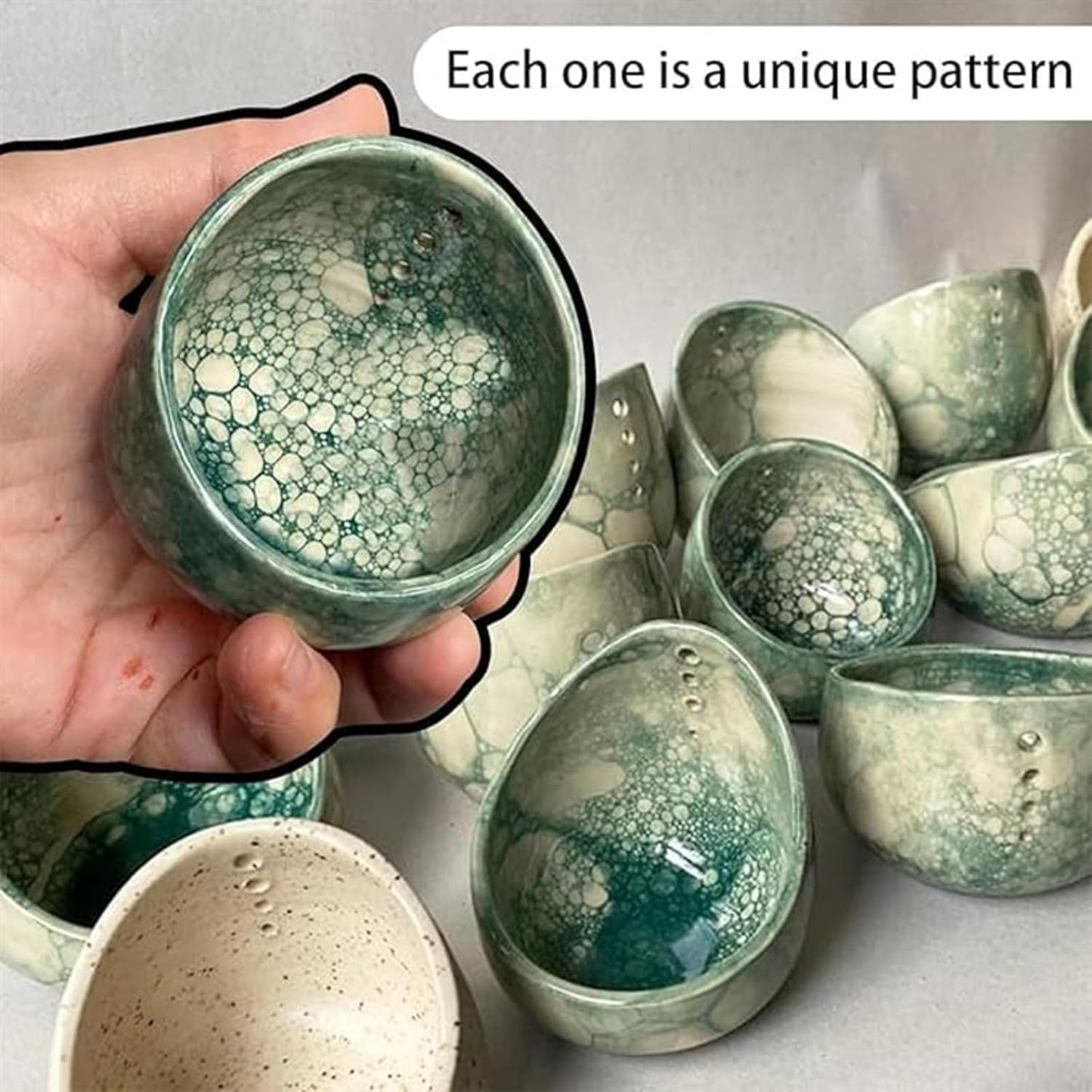 Herb Stripper Bowl, Handmade Ceramic Herb Peeling Bowl, Multiple Hole Sizes for Easy Leaf and Stem Separation, Durable and Dishwasher Safe Herb Stripping Tool for Kitchen Cooking-Green