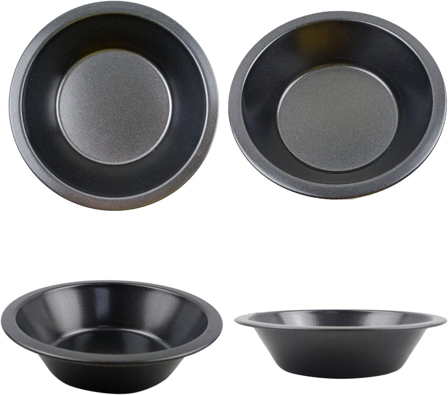 Mini Pie Pans 5 Inch, 4 Pieces Small Round Pot Pie Plates, Nonstick Carbon Steel Bakeware Set - for Baking Pies, Crust, Tarts, Black