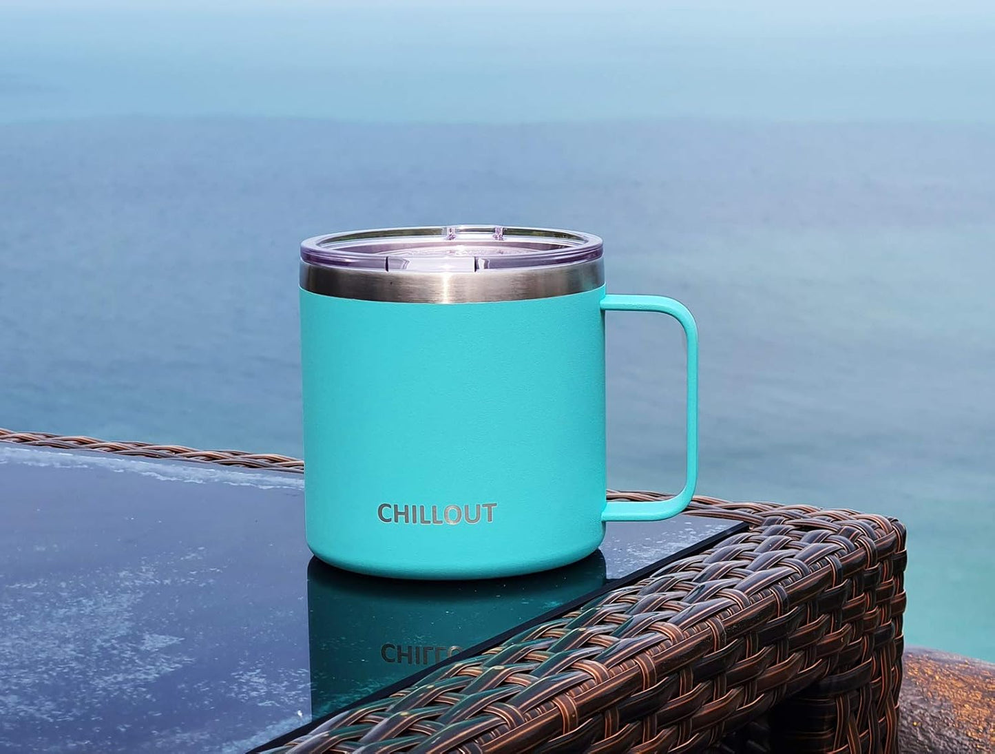 CHILLOUT LIFE Stainless Steel 16 oz Vacuum Insulated Coffee Mug with Handle and Lid, Large Thermal Camping Coffee Mug Cup with Durable Sliding Lid for Men & Women, Keeps your Beverages Hot/Cold