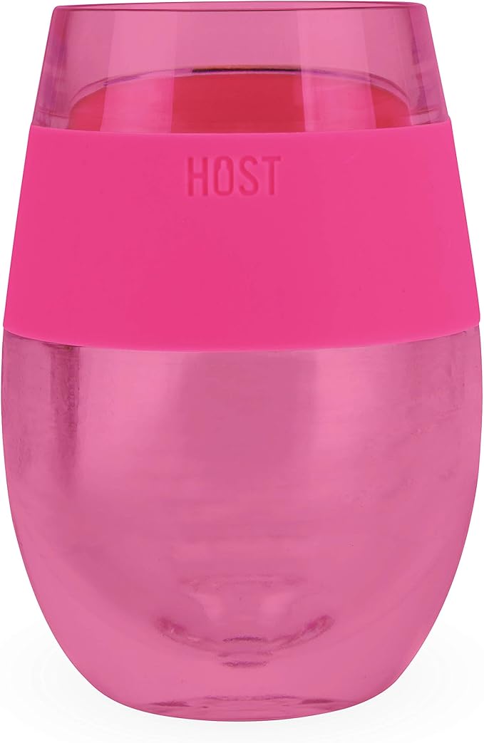 Host Cooling Cup Set of 1 Plastic Double Wall Insulated Freezable Drink Chilling Tumbler with Freezing Gel, Wine Glasses for Red and White Wine, 8.5 oz, Translucent Magenta