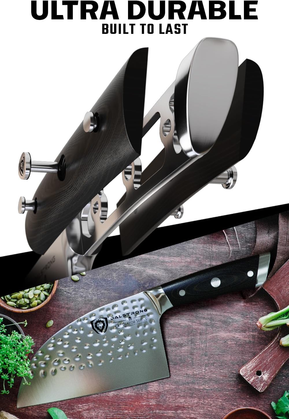 Dalstrong Serbian Chef Knife - 7.5 inch - Gladiator Series Elite - German HC Steel - Meat Cleaver Knife - Hammered Blade Finish - Razor Sharp Kitchen Knife - G10 Handle - w/Sheath - NSF Certified