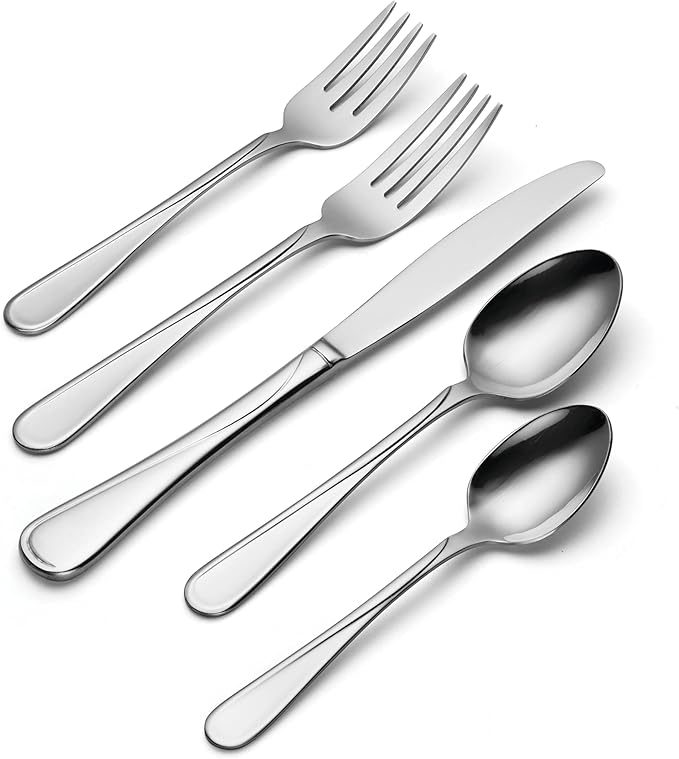 Oneida Flight 65 Piece Everyday Flatware, Service for 12, 18/0 Stainless Steel, Silverware Set, Dishwasher Safe